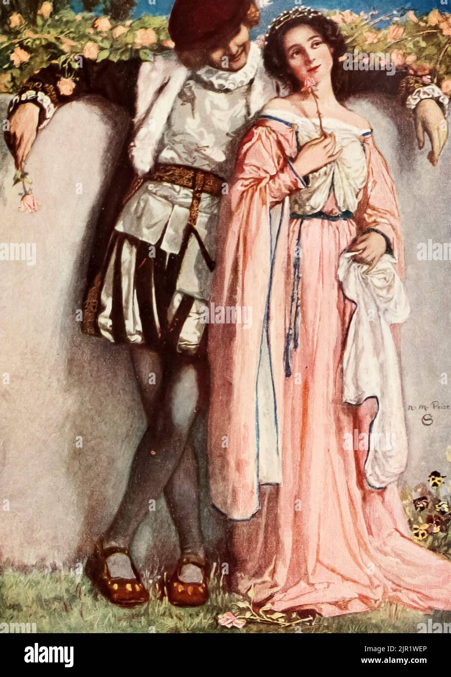 BEATRICE AND BENEDICK (Much Ado About Nothing Act IV. Scene l) from the book ' Tales from Shakespeare ' by William Shakespeare edited by Charles and Mary Lamb Illustrated by Norman M. Price Publisher New York : Scribner ; London : T.C. & E.C.  Jack in 1915 Stock Photo