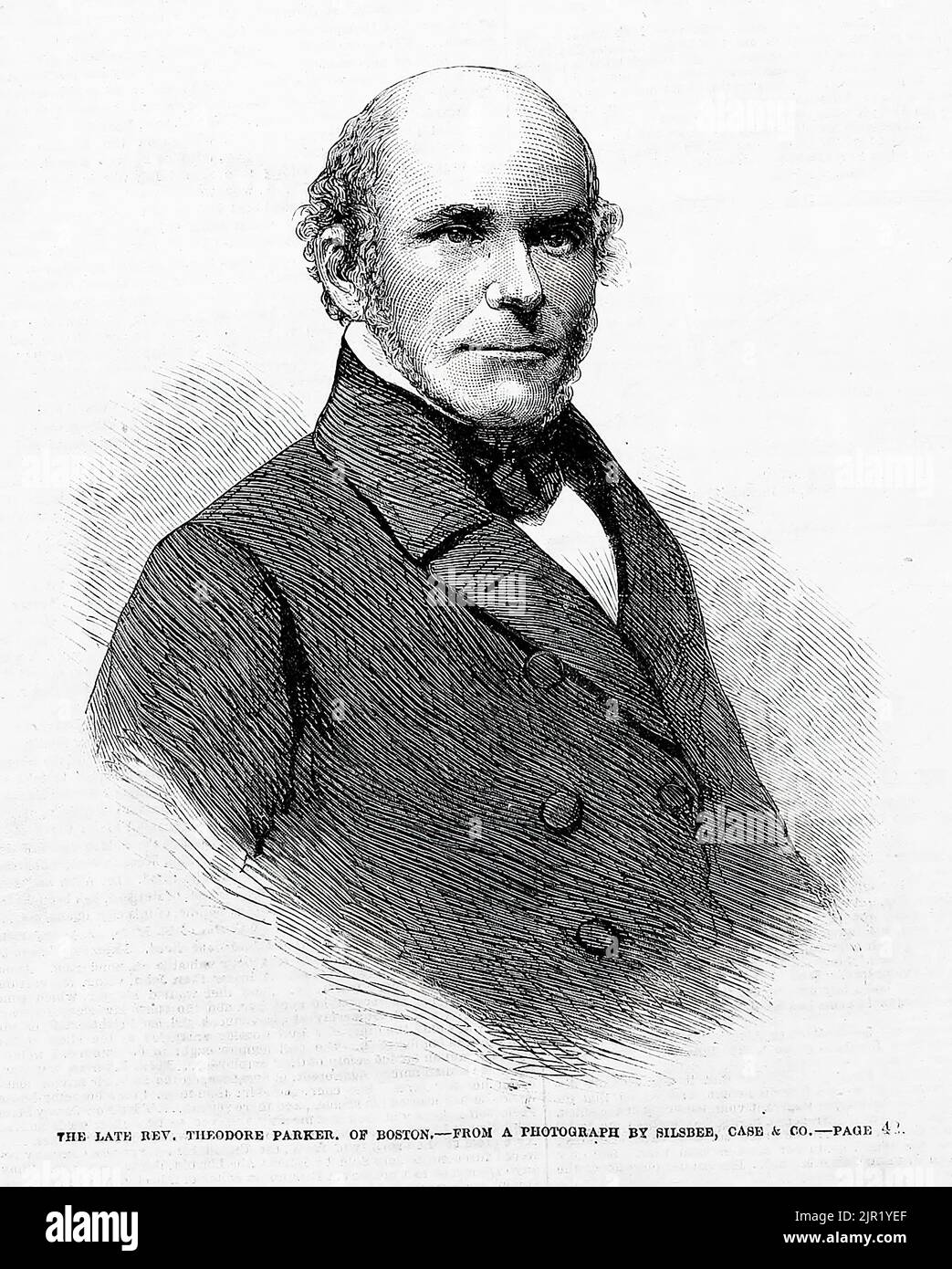 Portrait of the late Reverend Theodore Parker (1860). 19th century illustration from Frank Leslie's Illustrated Newspaper Stock Photo