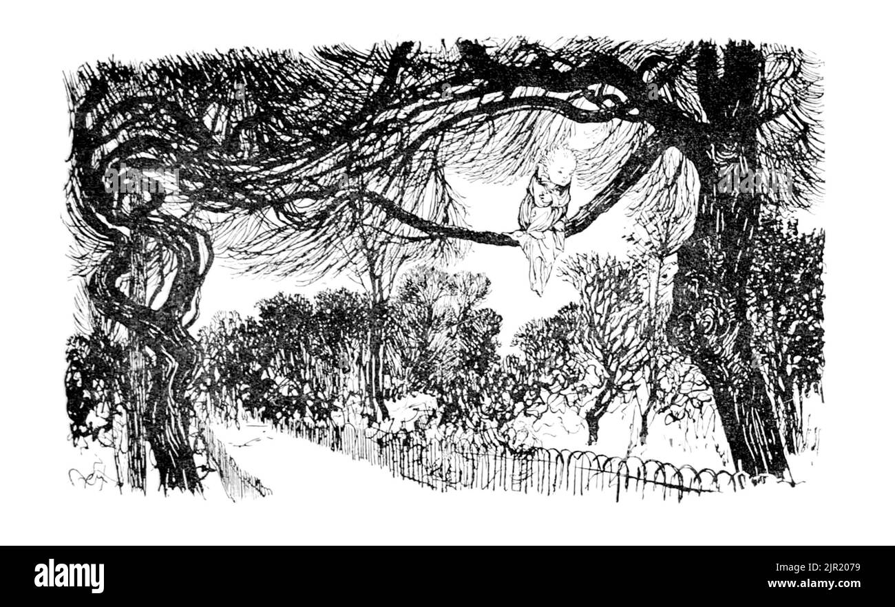 from the book ' Peter Pan in Kensington Gardens ' from ' The little white bird ' by Barrie, J. M (James Matthew) 1860-1937,  Illustrated by Arthur Rackham Publisher Hodder & Stoughton 1910 Stock Photo