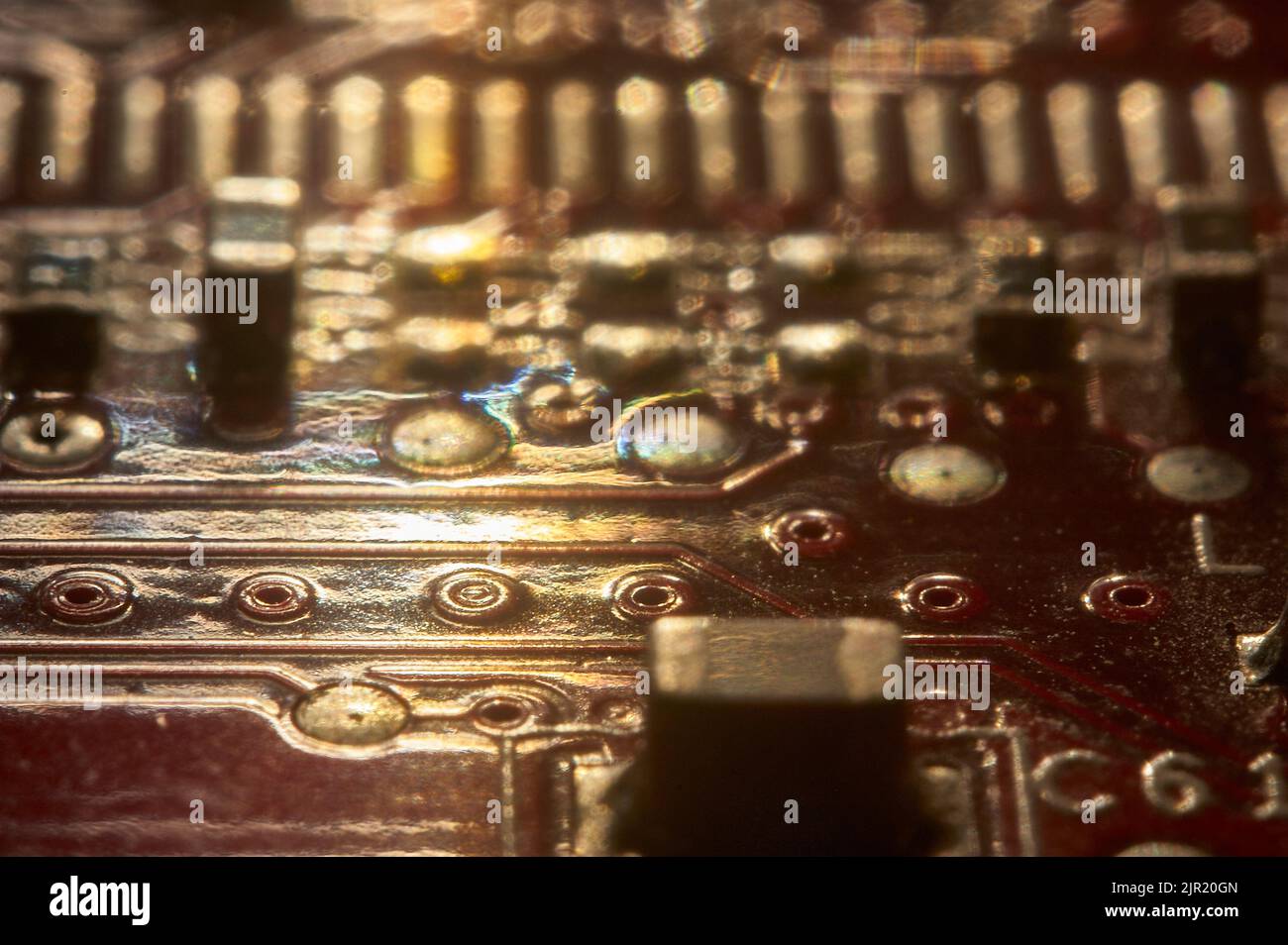 Texture or background created with electronic elements coming from an electronic board with printed circuit boards. Stock Photo