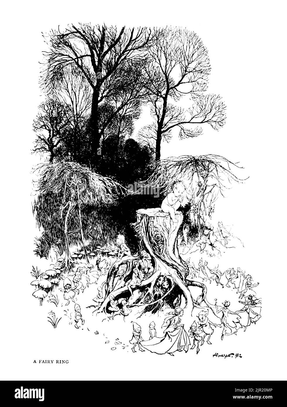A Fairy Ring from the book ' Peter Pan in Kensington Gardens ' from ' The little white bird ' by Barrie, J. M (James Matthew) 1860-1937,  Illustrated by Arthur Rackham Publisher Hodder & Stoughton 1910 Stock Photo
