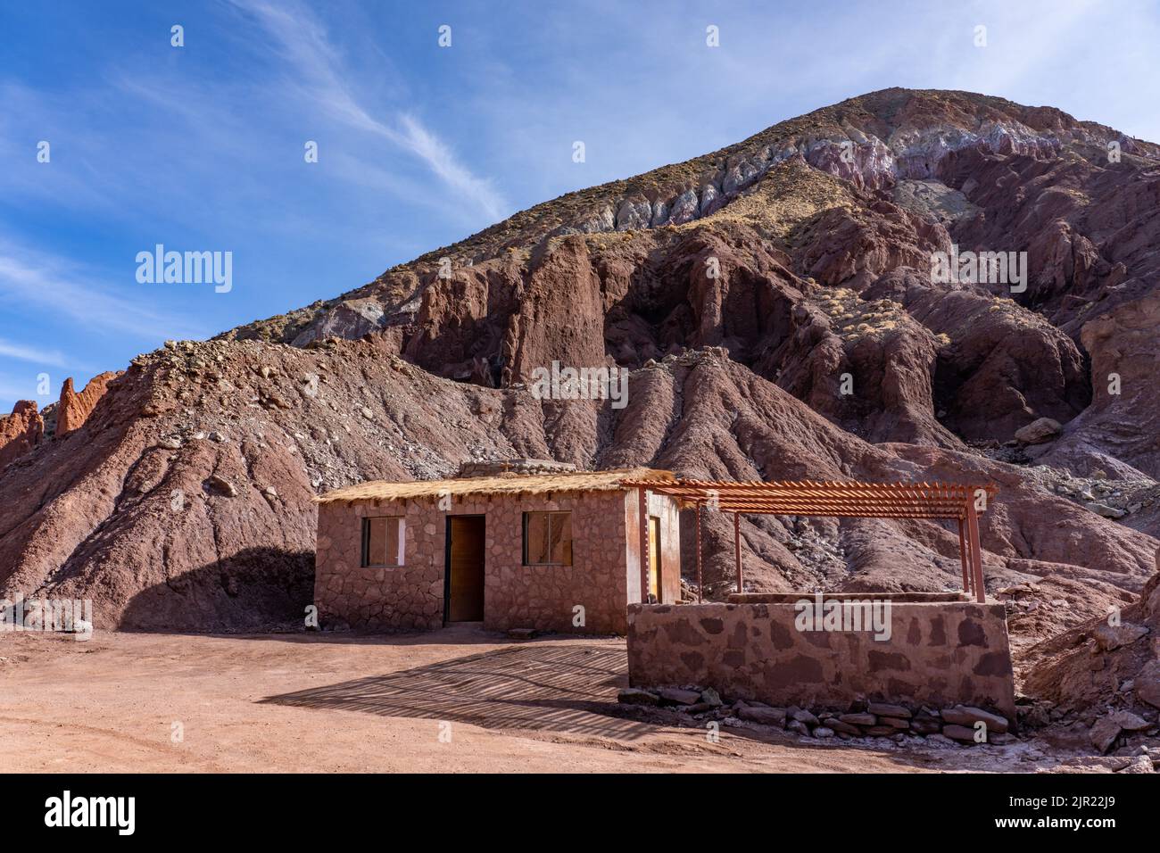 Entry station at Valle del Arcoiris or Rainbow Valley near San Pedro de Atacama, Chile. Stock Photo