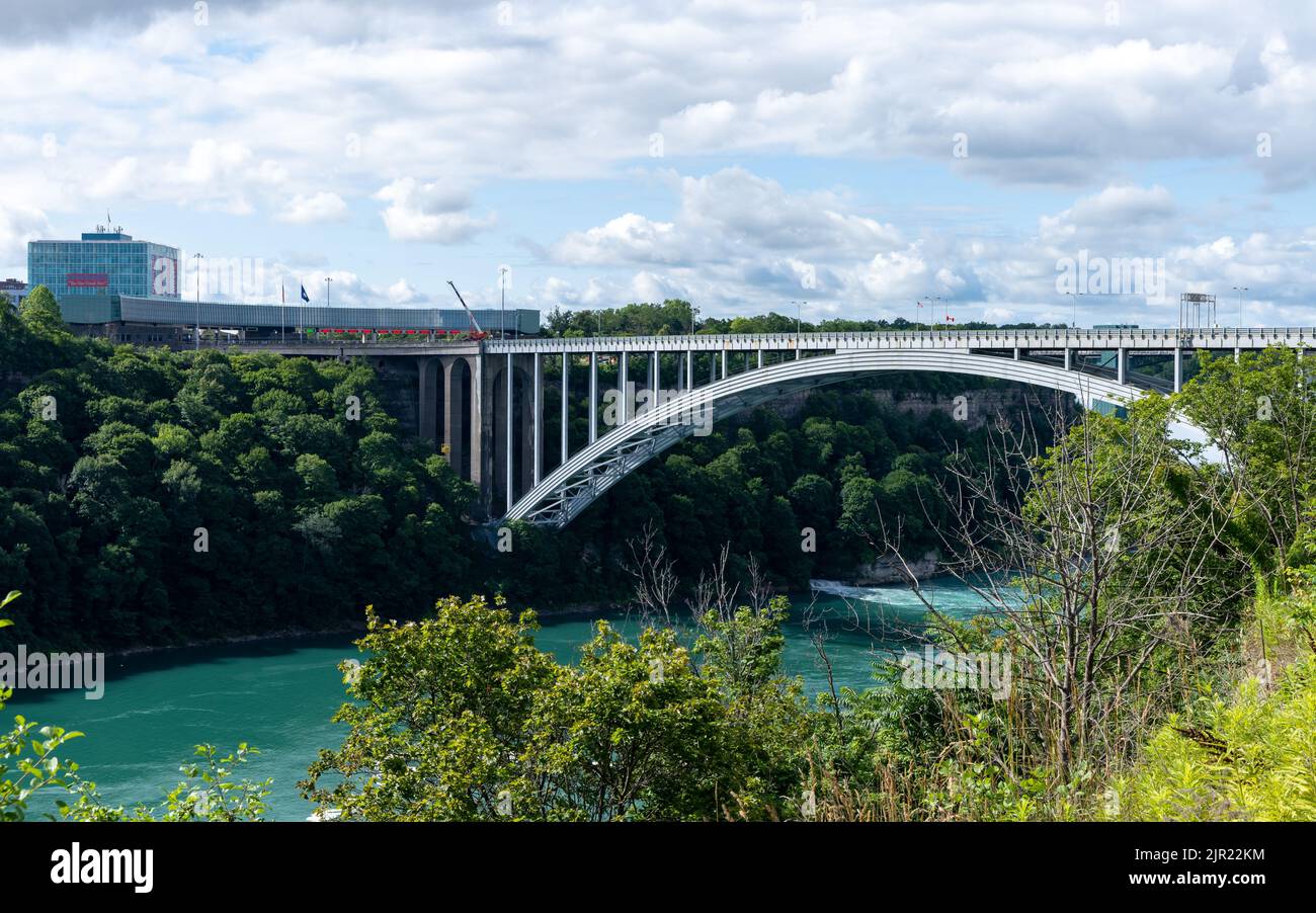 Niagara River Rainbow Bridge. The international border between Canada and the United States. Stock Photo