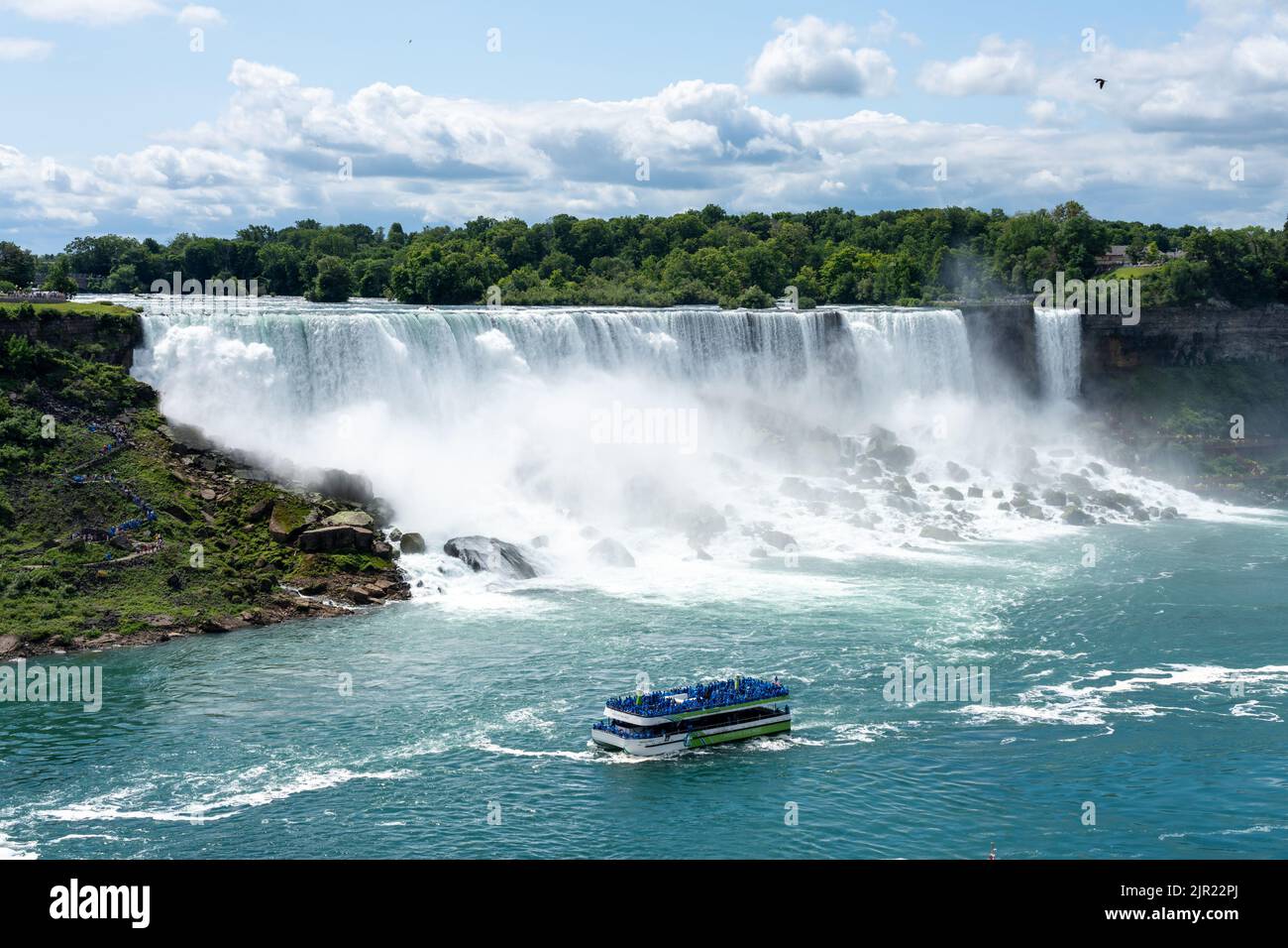 Niagara Falls, Ontario, Canada - July 10 2021 : Maid of the Mist USA Boat Tour. American Falls. Stock Photo