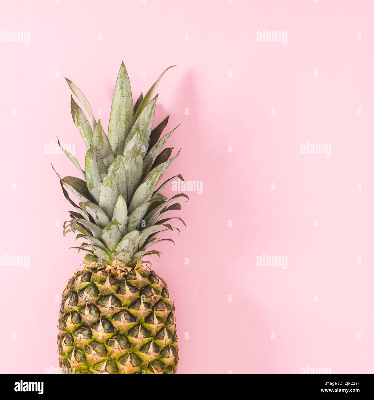 Fresh pineapple on on bright pink background. Flat lay Stock Photo