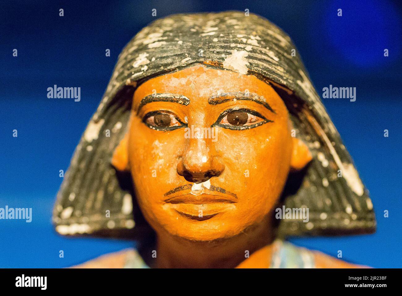 Cairo, Egyptian Museum, detail of a double statue of Nimaatsed, a priest of the 5th dynasty. Stock Photo