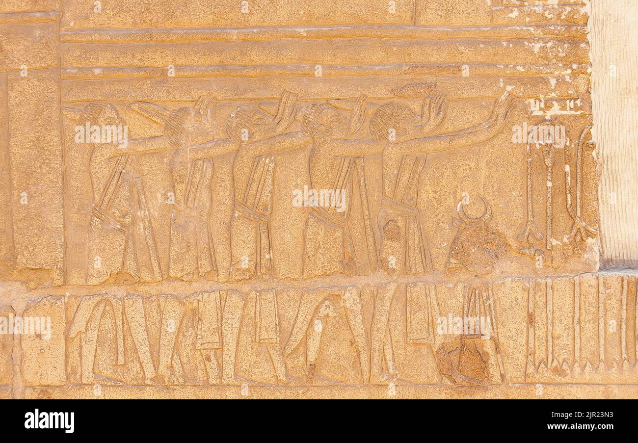 Egypt, Saqqara,  New Kingdom tomb of Horemheb,  Nubians acclaiming the Egyptian King. Stock Photo