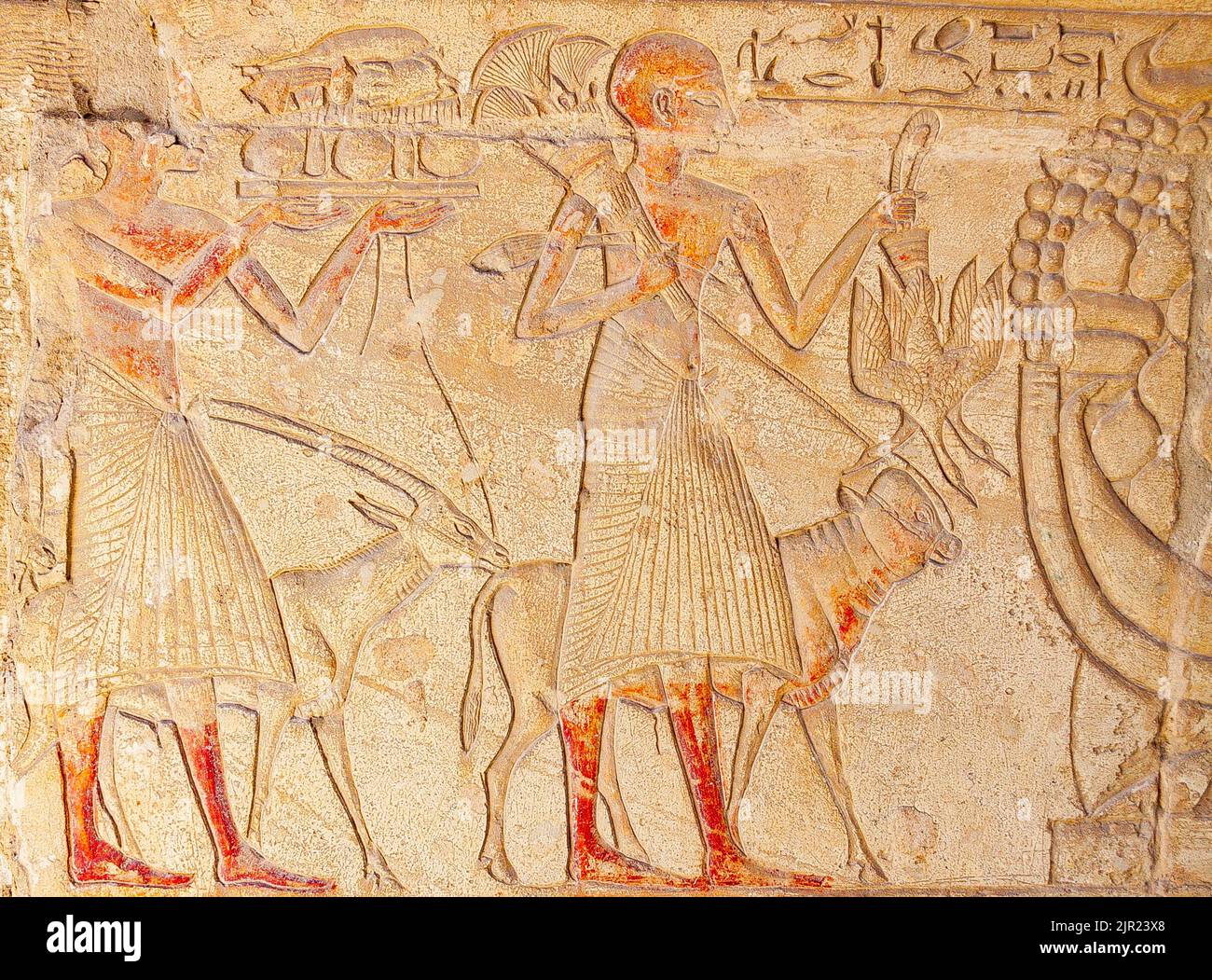 Egypt, Saqqara, tomb of Horemheb, statue room, procession of offering