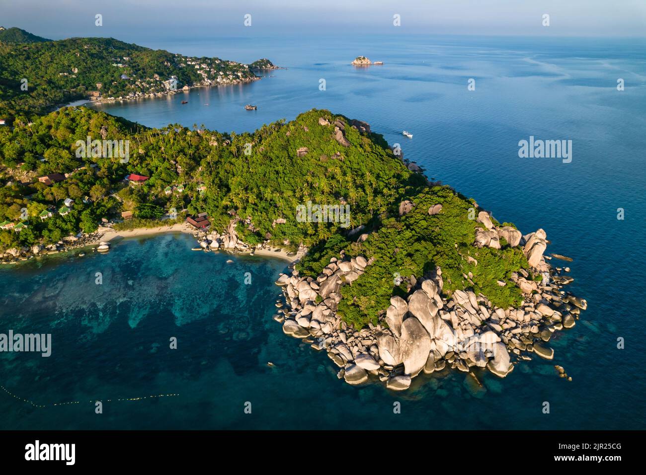 Aerial drone view of the south part of Koh Tao island including the John Suwan viewpoint, Thailand Stock Photo