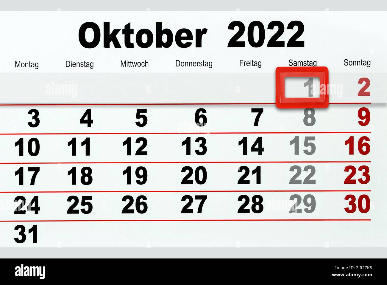 German calendar 2022 october 1 saturday stock photo alamy