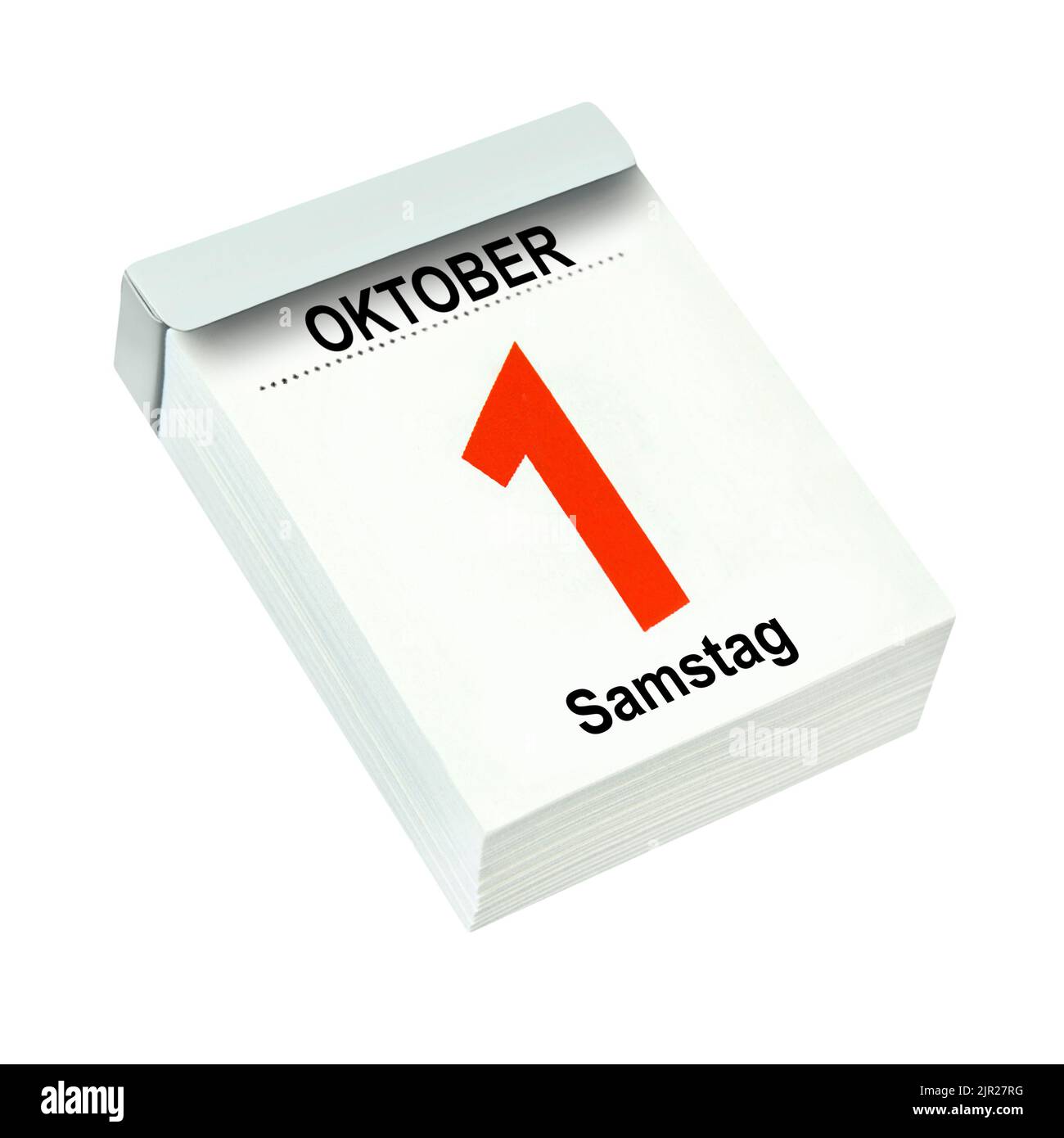 Deutscher Kalender Datum 1. Oktober 2022 Samstag auf weissem Hintergrund Stock Photo
