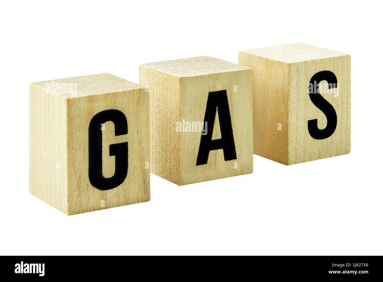 Symbolic Gas on wooden cubes isolated  against white background Stock Photo