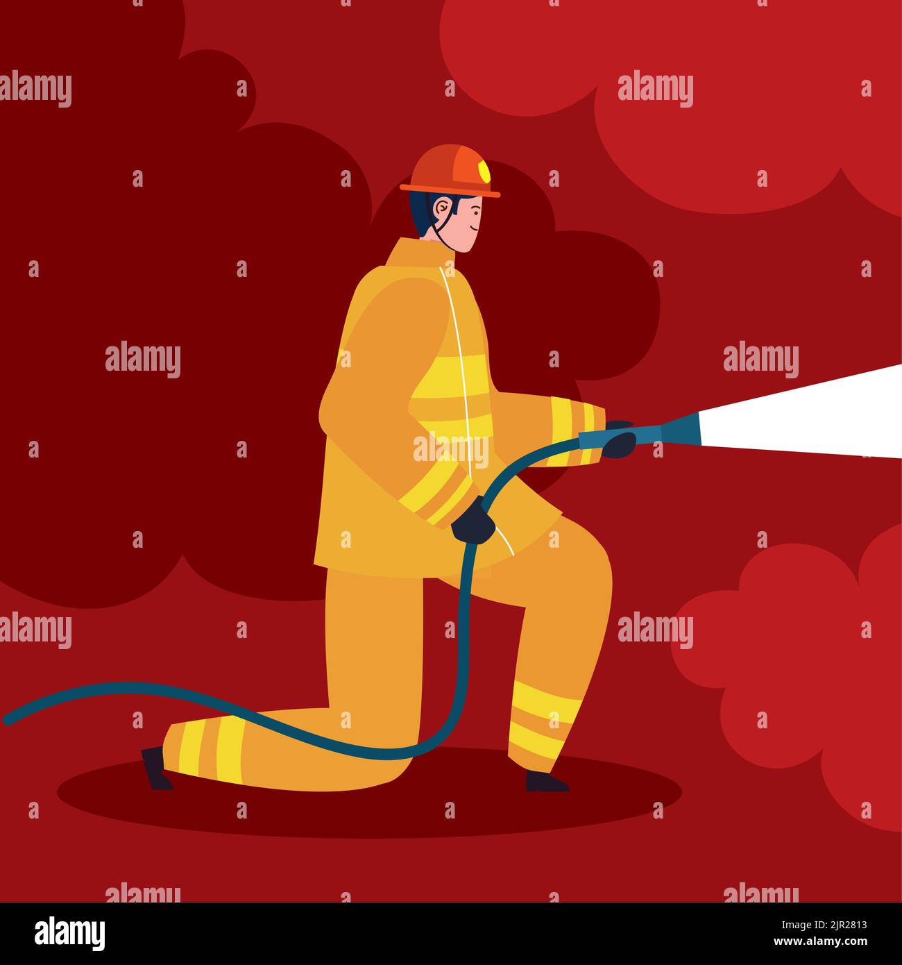 firefighter kneeling with hose Stock Vector Image & Art - Alamy