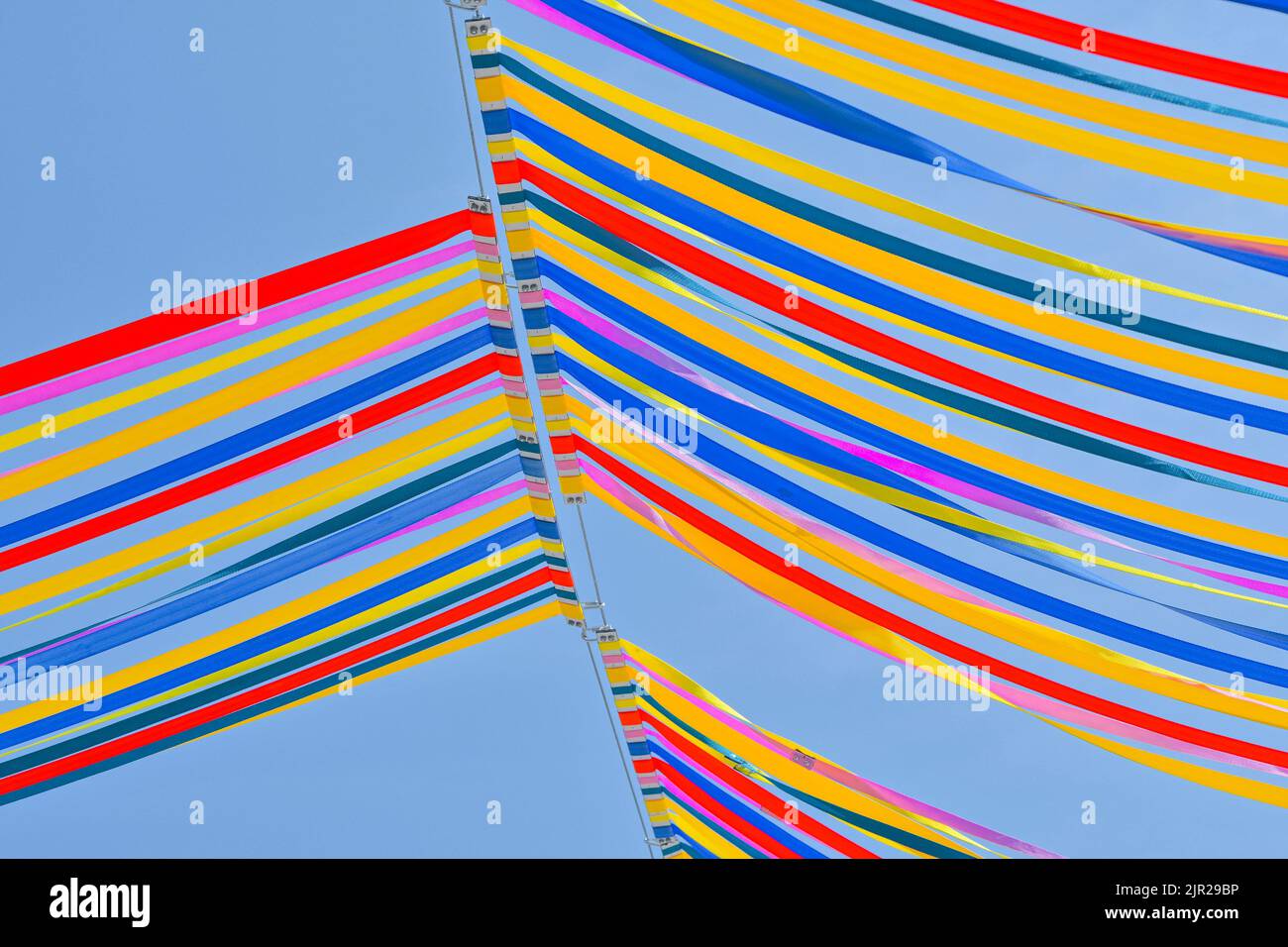 Overhead ribbon streamers,Arts Alive Festival, Downtown Langley, British Columbia, Canada Stock Photo