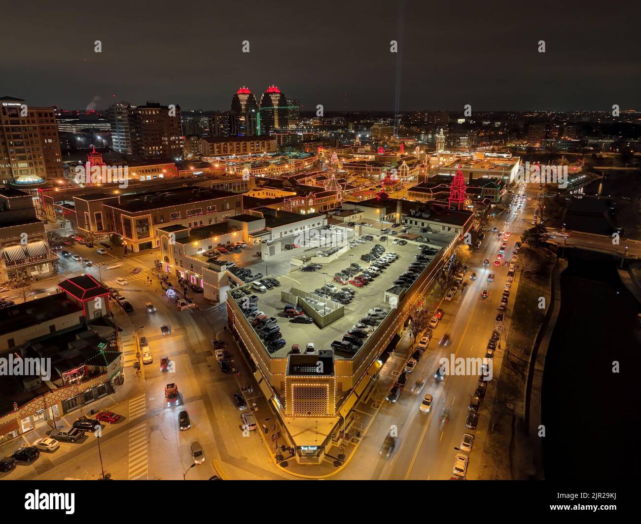 An aerial view of modern buildings during the dark night Stock Photo ...