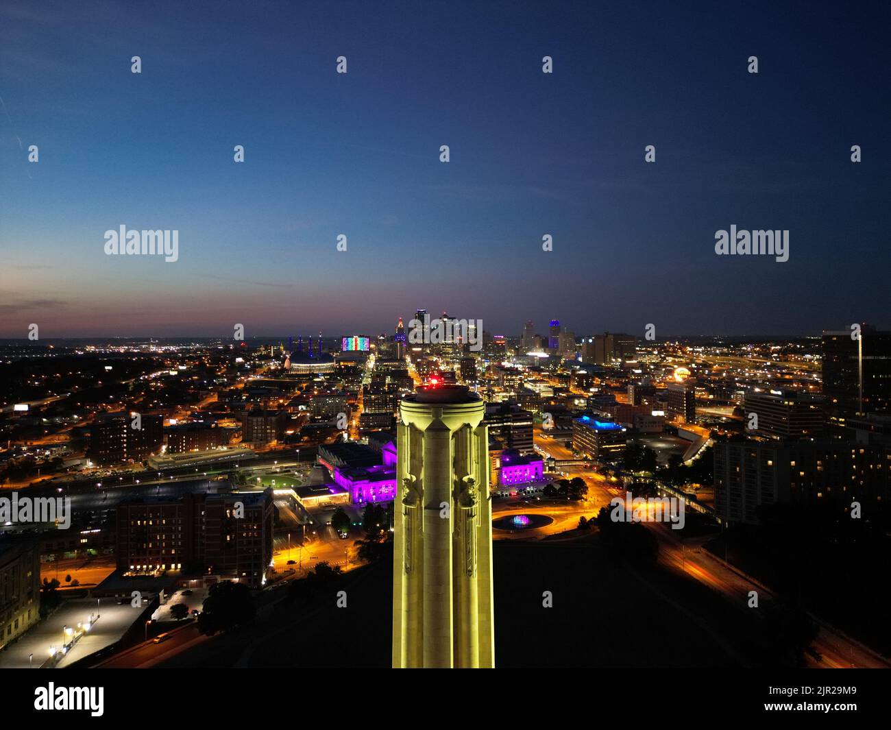 An aerial view of modern buildings during the dark night Stock Photo ...