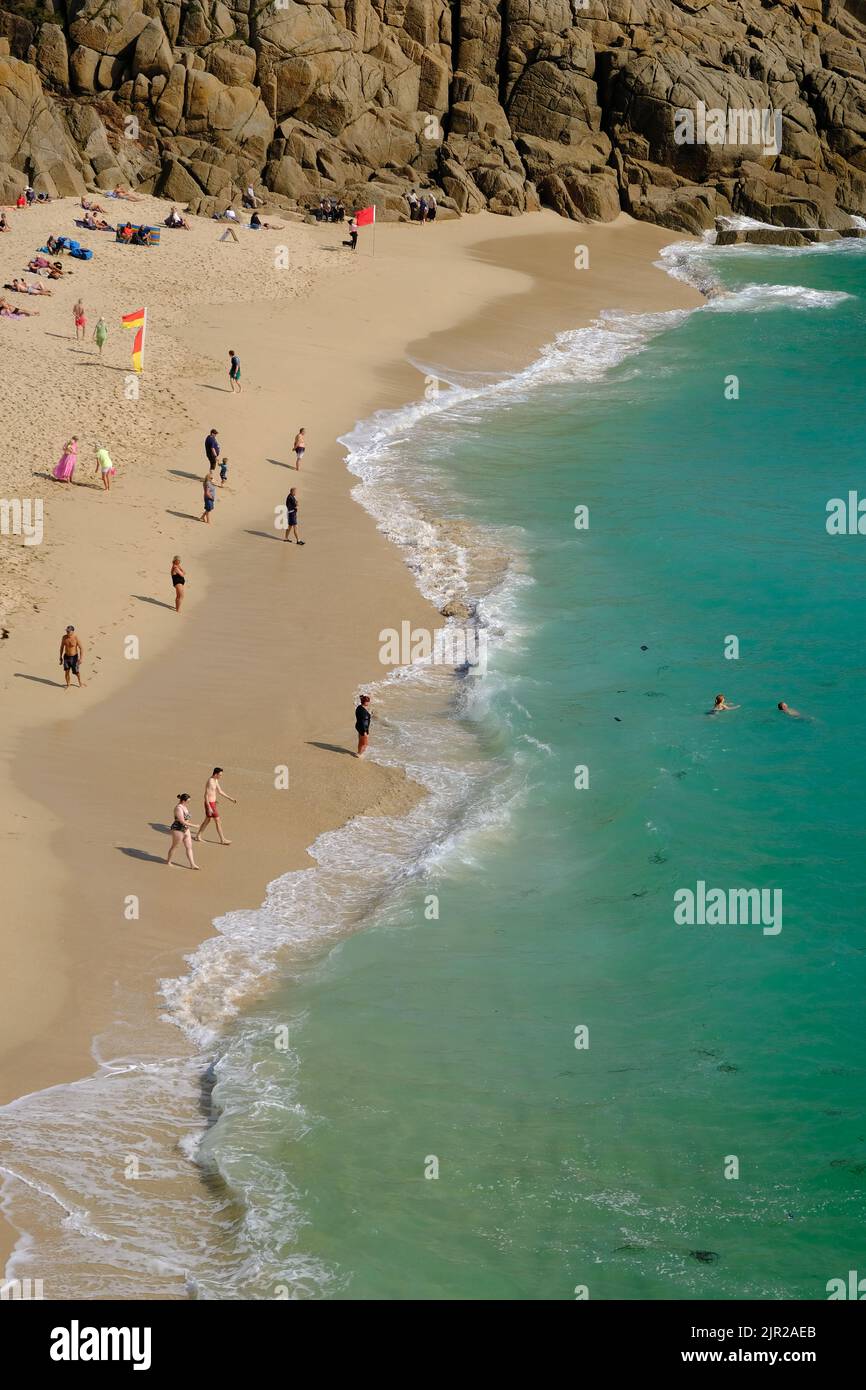 Porthcurno, UK, September 2020: View of Porthcurno beach in Cornwall ...