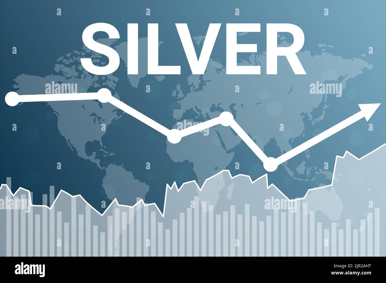 Silver metal price on stock market graph on blue finance background Stock Vector