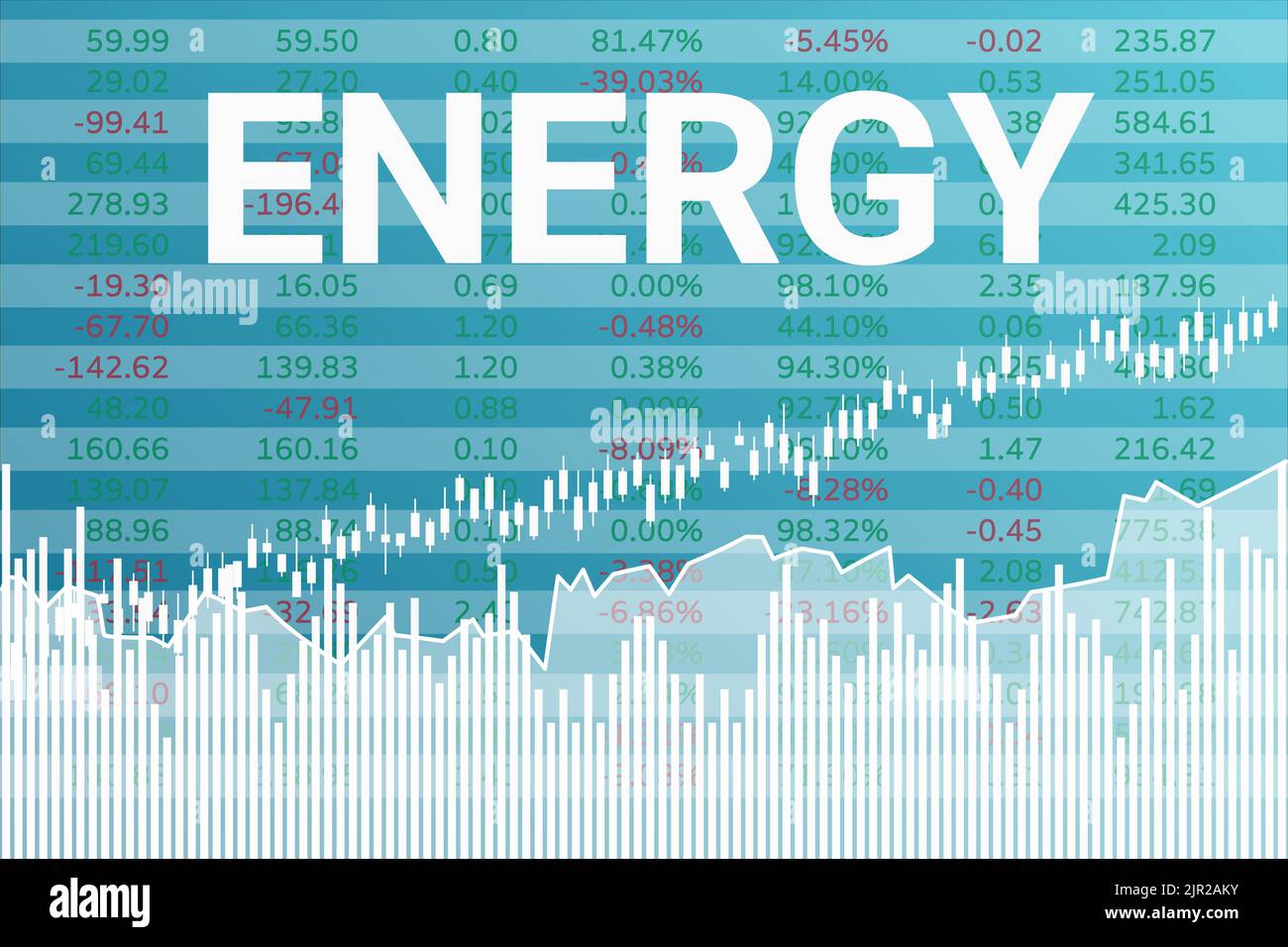 Sector Energy price on stock market graph on blue finance background Stock Vector