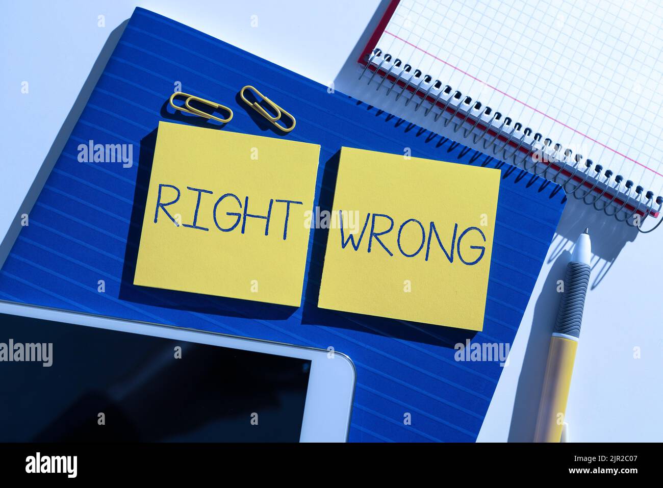 Conceptual caption Right Wrong. Business idea choose between two ...