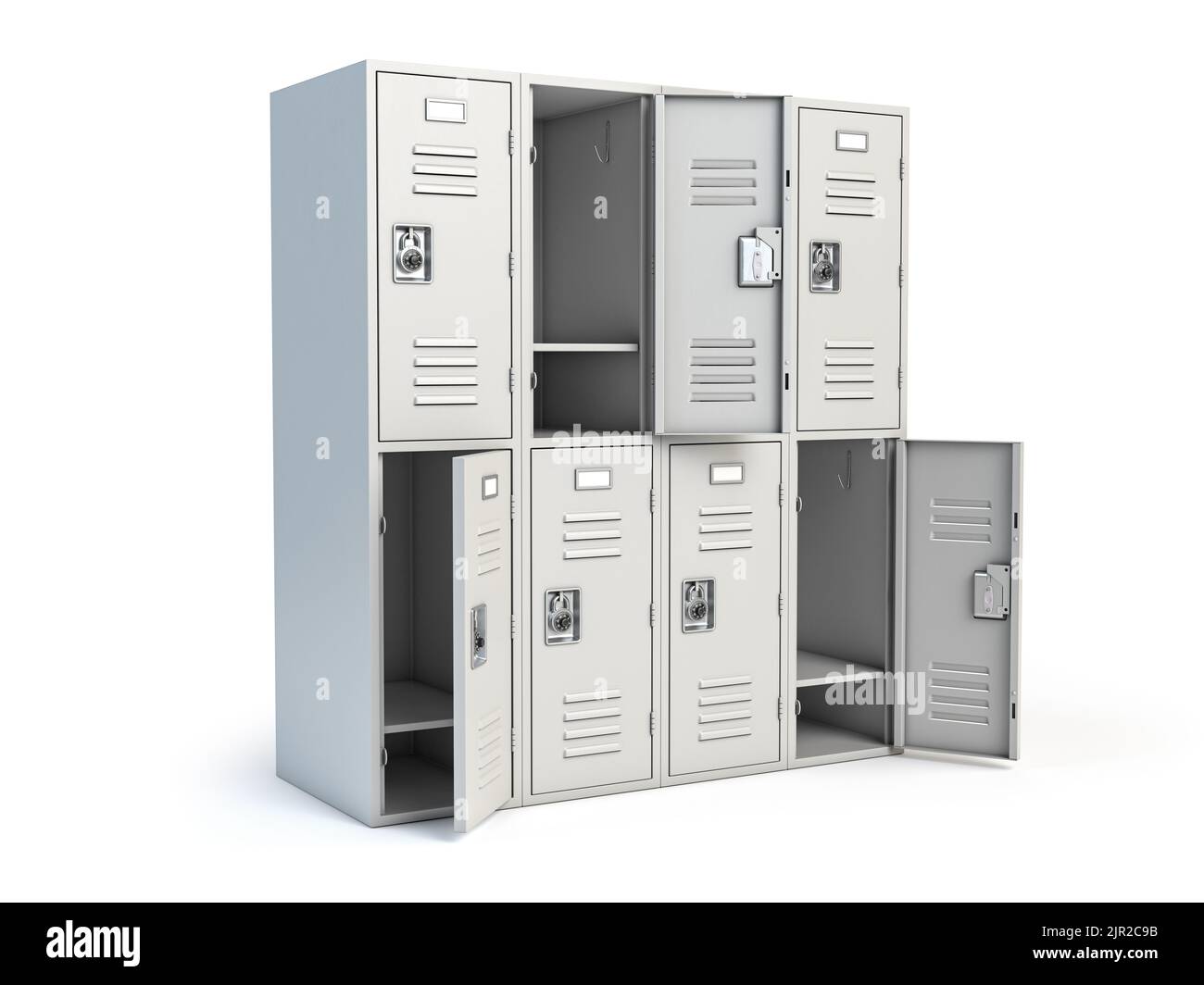 Metal locker box with open doors isolated on white. 3d illustration Stock Photo