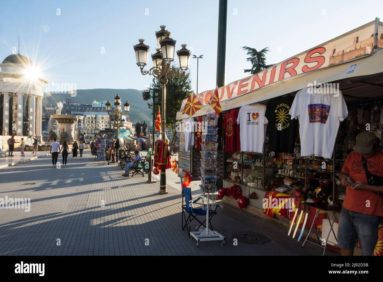 Souvenir stall in the center of Skopje, capital of North Macedonia. Stock Photo