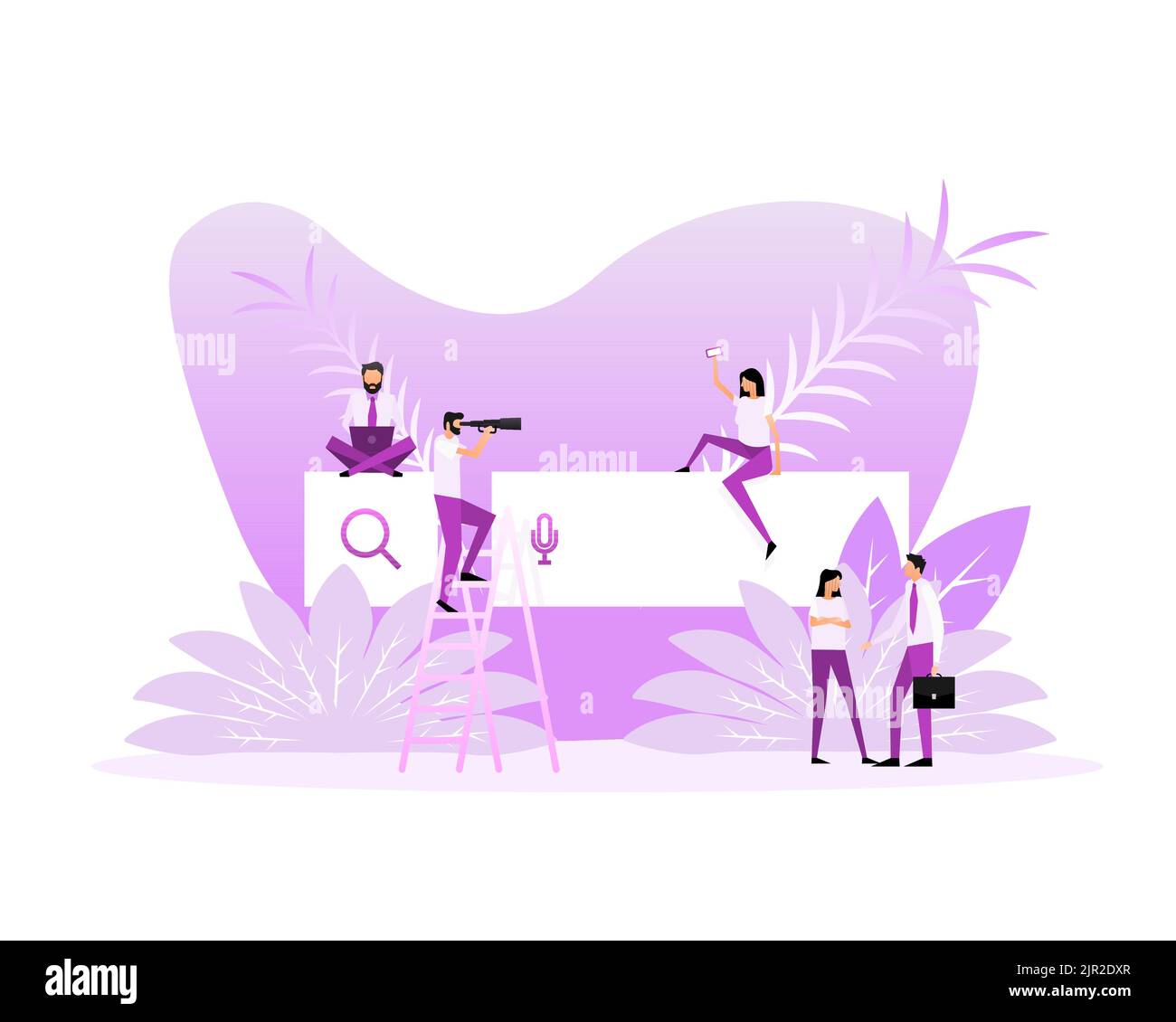Search people. Flat concept isometric illustration, search in search engines Stock Vector
