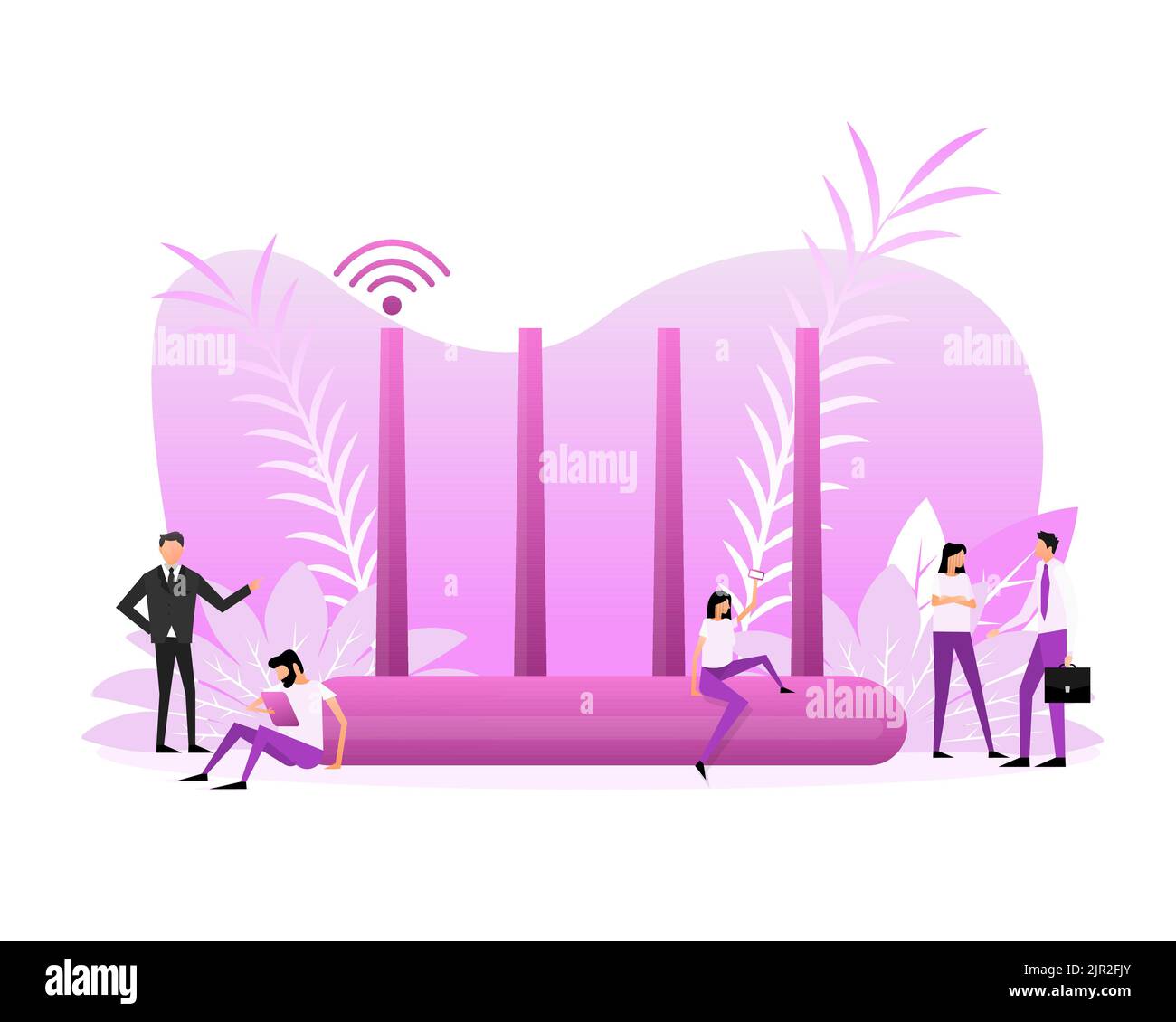 Wifi Router Device. Wireless internet concept. Router and signal. Stock Vector