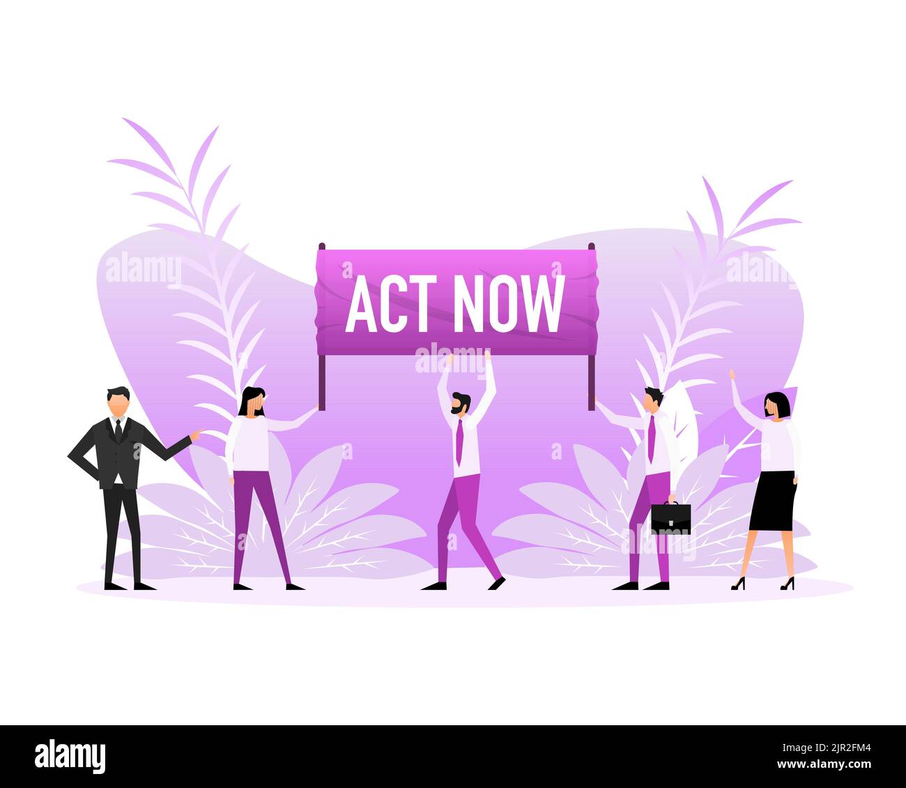 People holding a poster with text act now. Vector illustration. Stock Vector