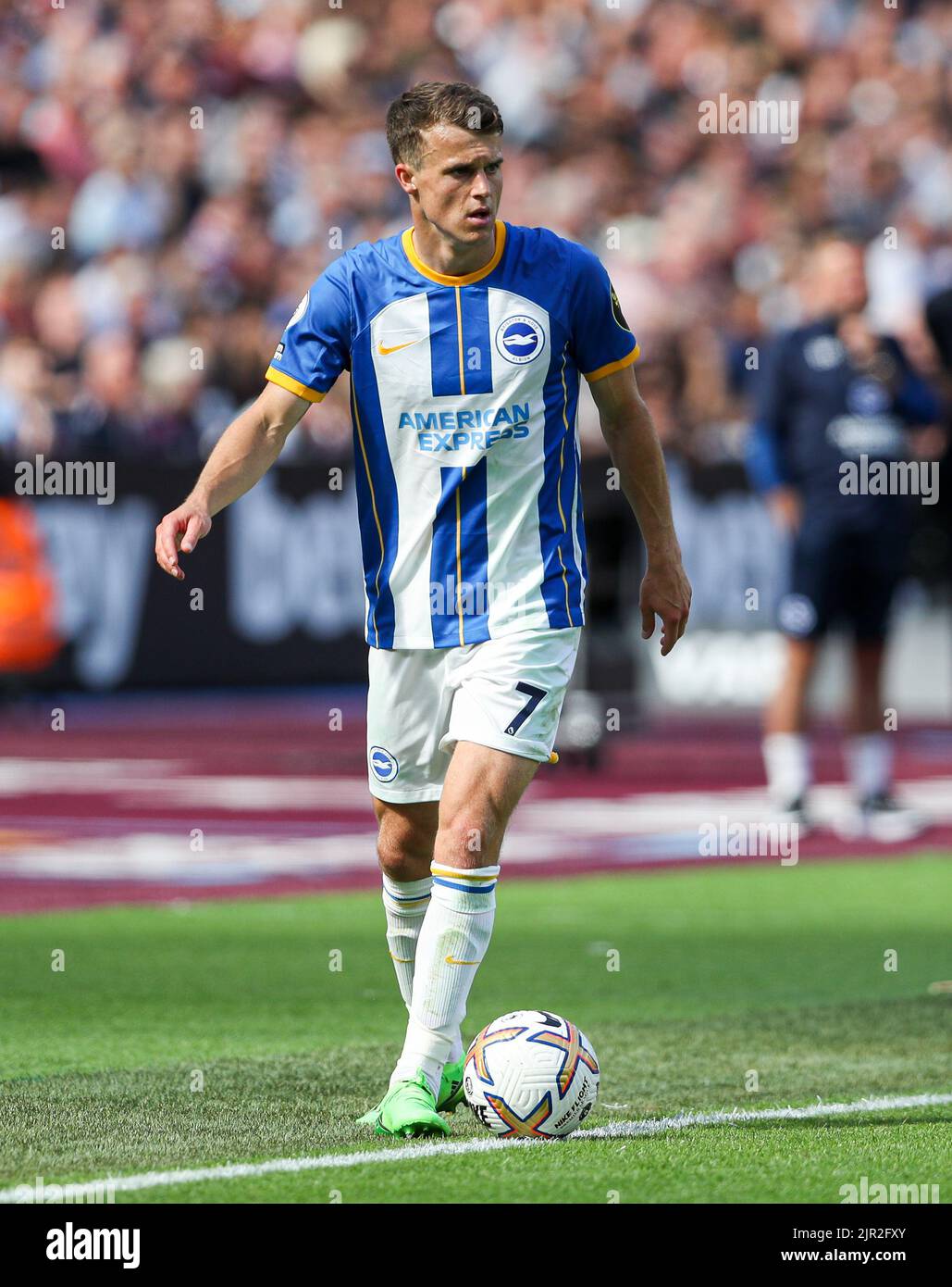 London, England, 21st August 2022. Solly March of Brighton and Hove Albion in action during the Premier League match at the London Stadium, London. Picture credit should read: Kieran Cleeves / Sportimage Stock Photo