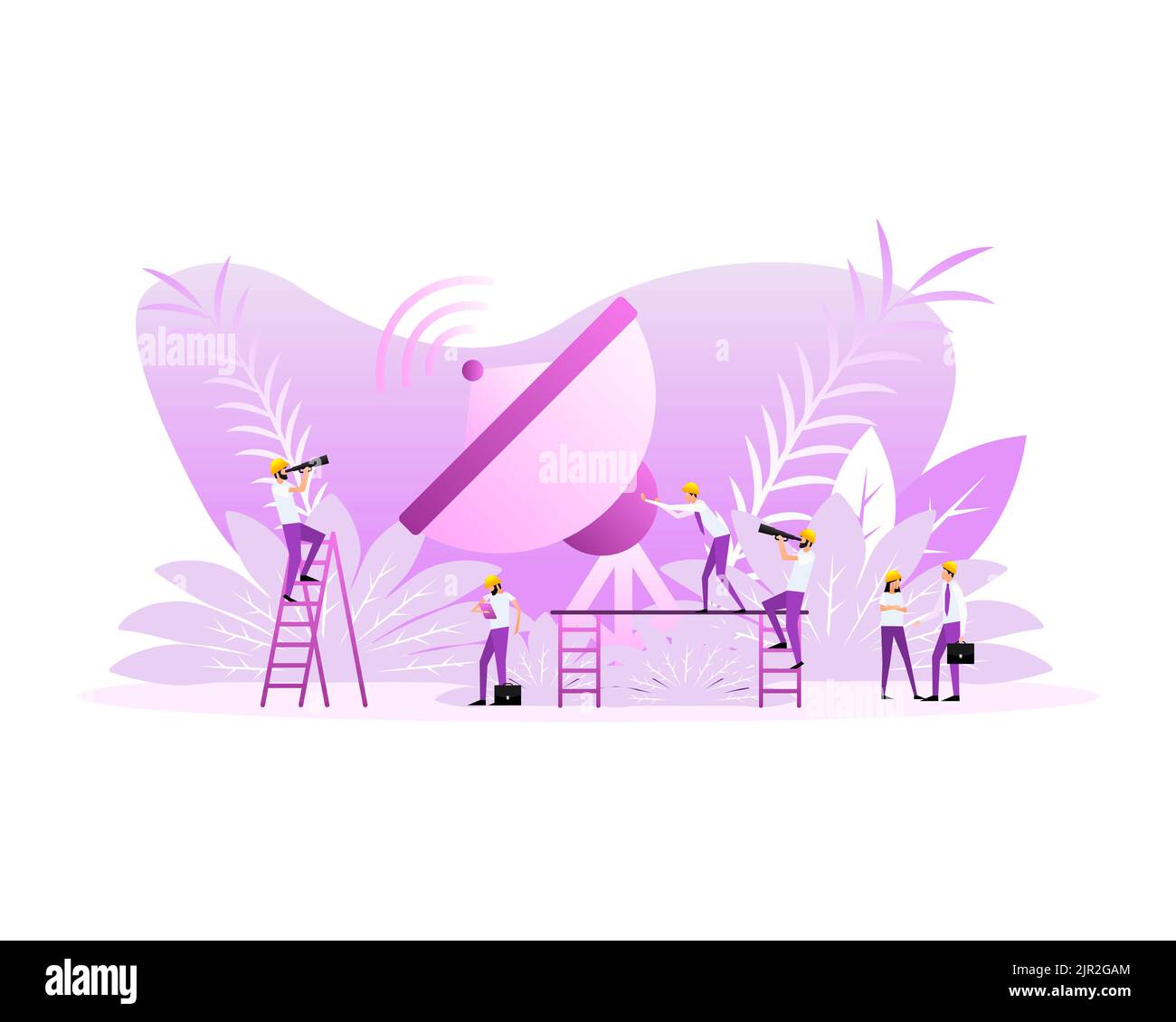 Television antenna people in vintage style. Flat vector illustration Stock Vector