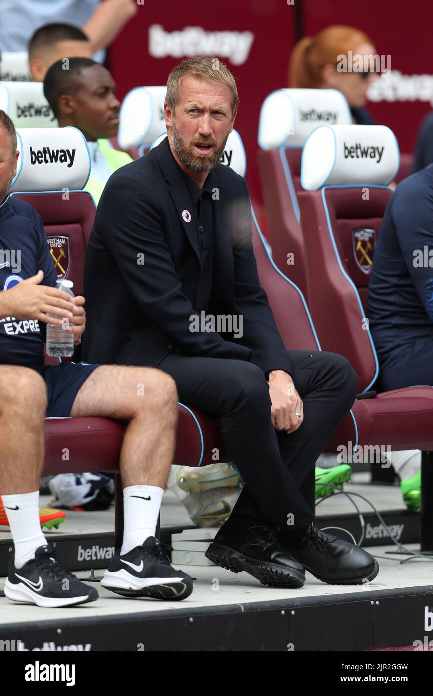 London, England, 21st August 2022. Graham Potter, Manager of Brighton and Hove Albion before the Premier League match at the London Stadium, London. Picture credit should read: Kieran Cleeves / Sportimage Stock Photo