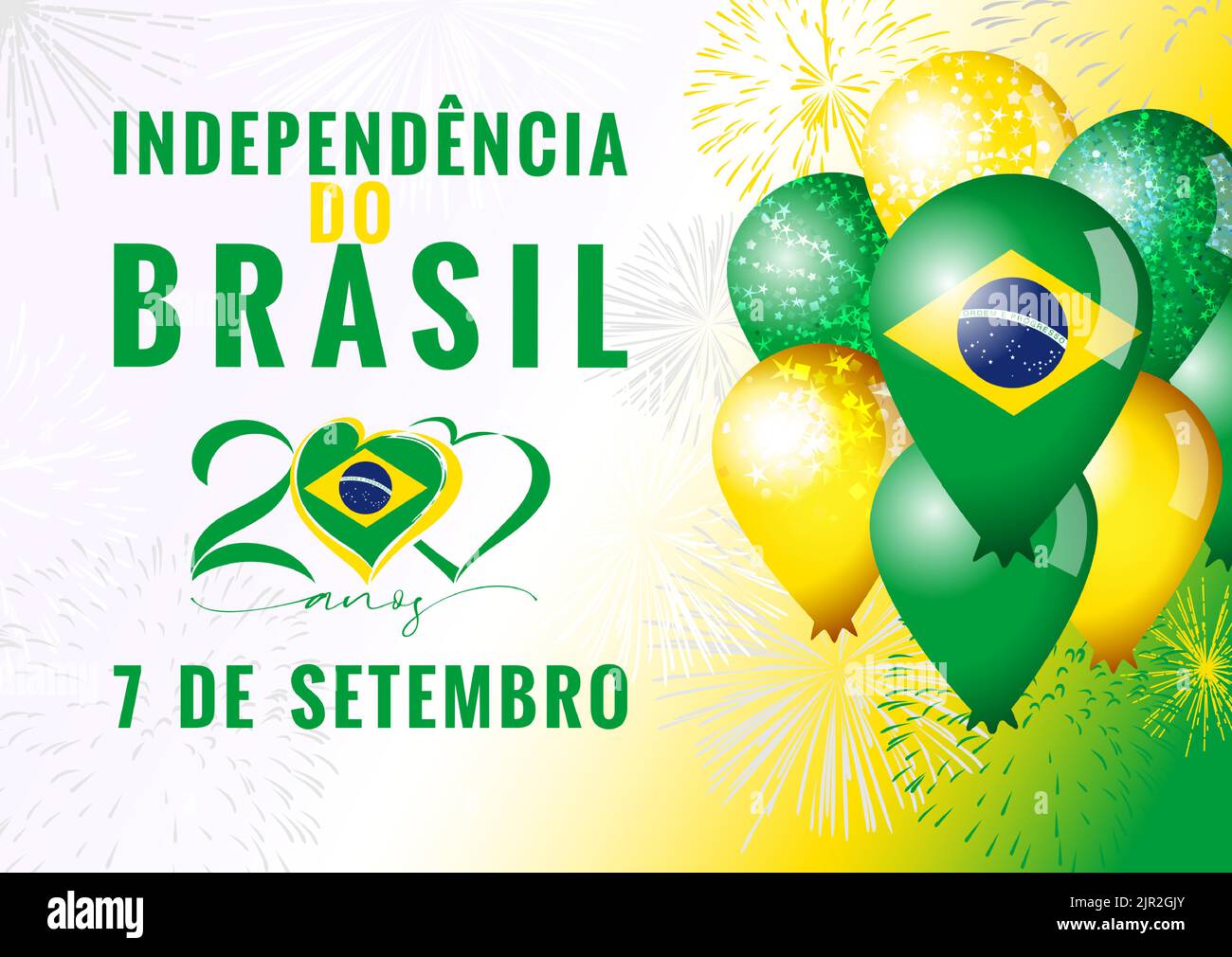 Brazilian Independence Day greeting card concept. Translation is Independence Day of Brazil, 200 years, September 7. Internet poster Creative 200th Stock Vector