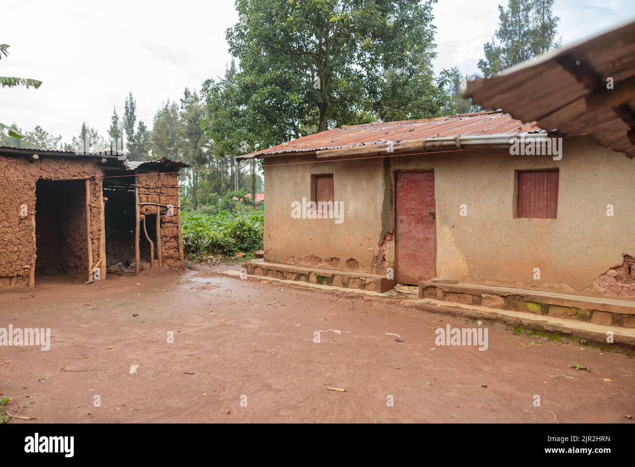 Small village with traditional house in Rwanda Stock Photo