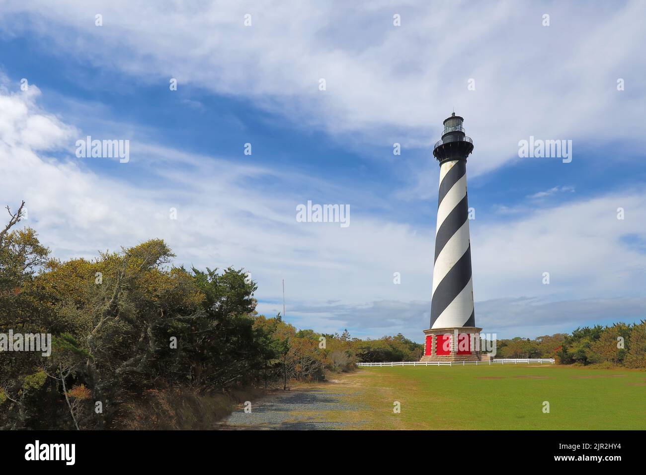 The Cape Hatteras lighthouse tower near the town of Buxton on the Outer Banks of North Carolina Stock Photo
