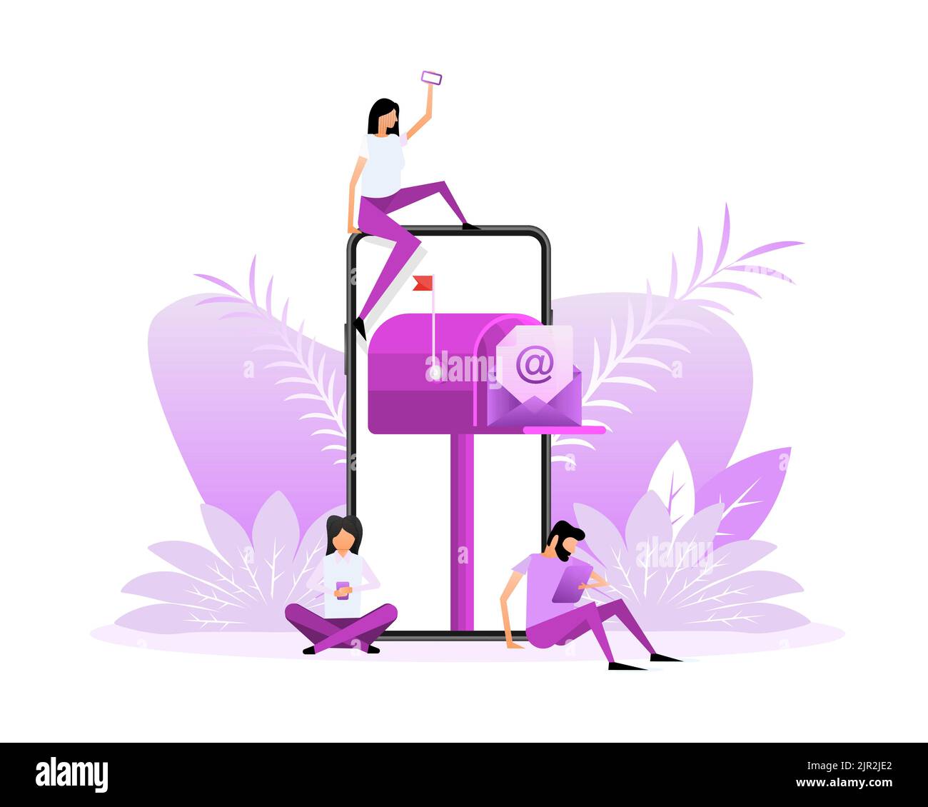 Mailbox with a letter inside in a flat style on a white background with people. Vector illustration Stock Vector