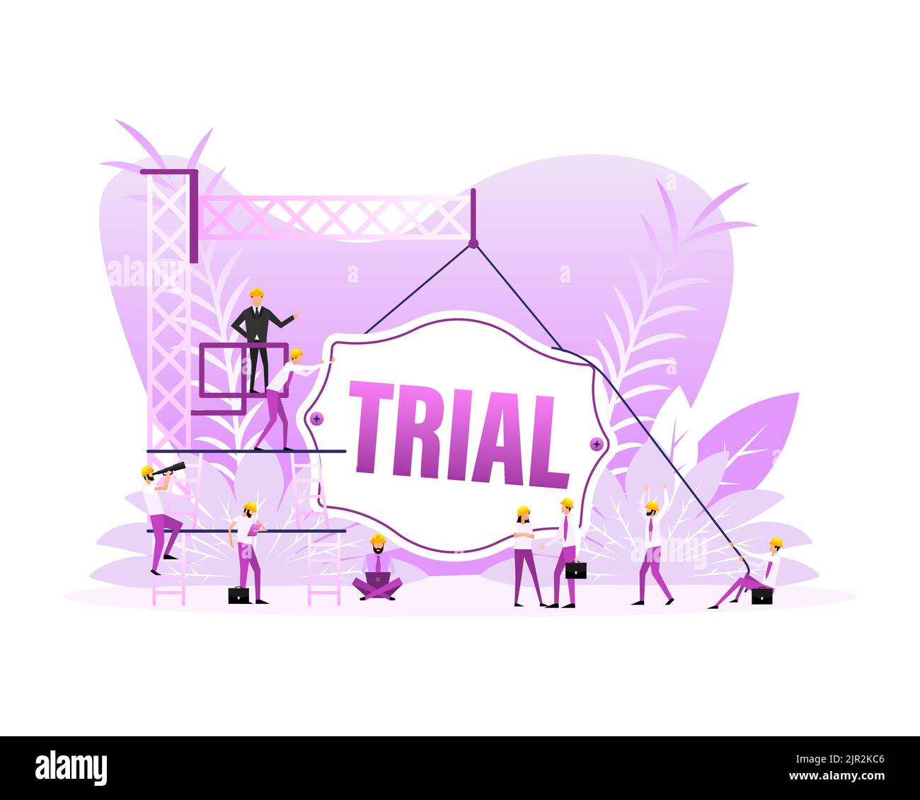 Trial sign on light background. Flat style people. Vector illustration. Stock Vector