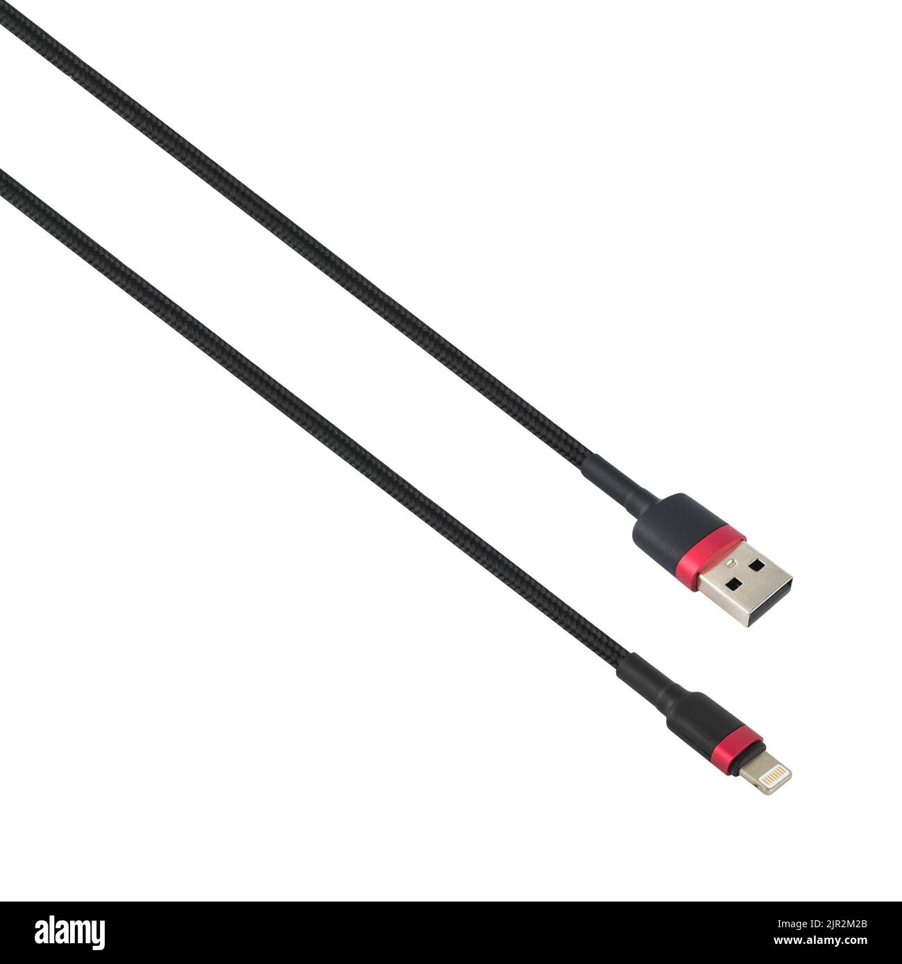 Cable with USB and Lightning connector, on white background Stock Photo