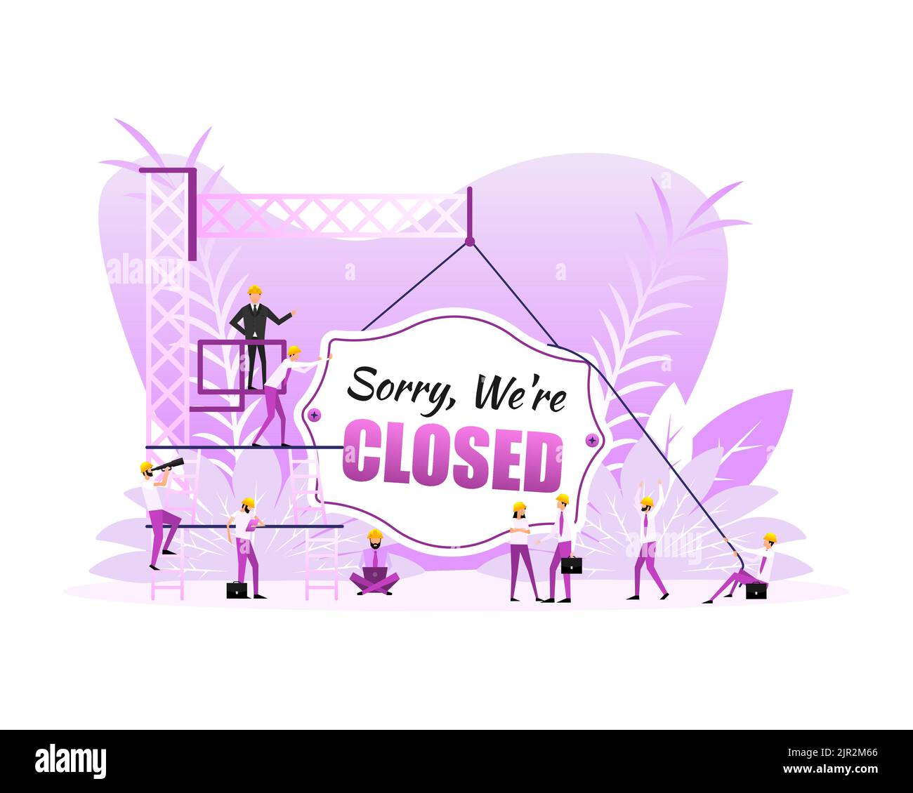 Sorry we are closed sign door, many people. Vector illustration Stock Vector
