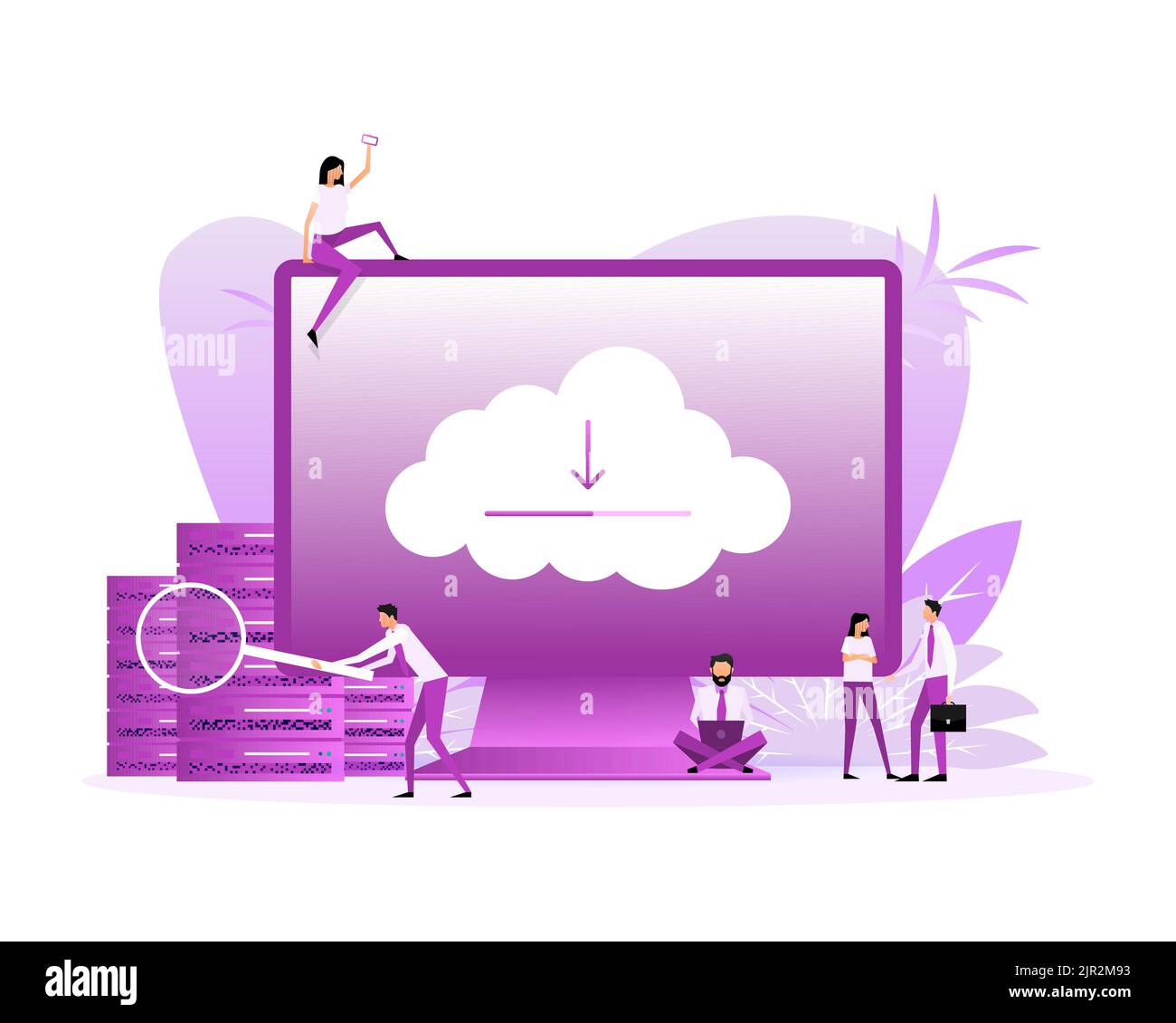 Icon with cloud download people. File management. Vector illustration digital design Stock Vector