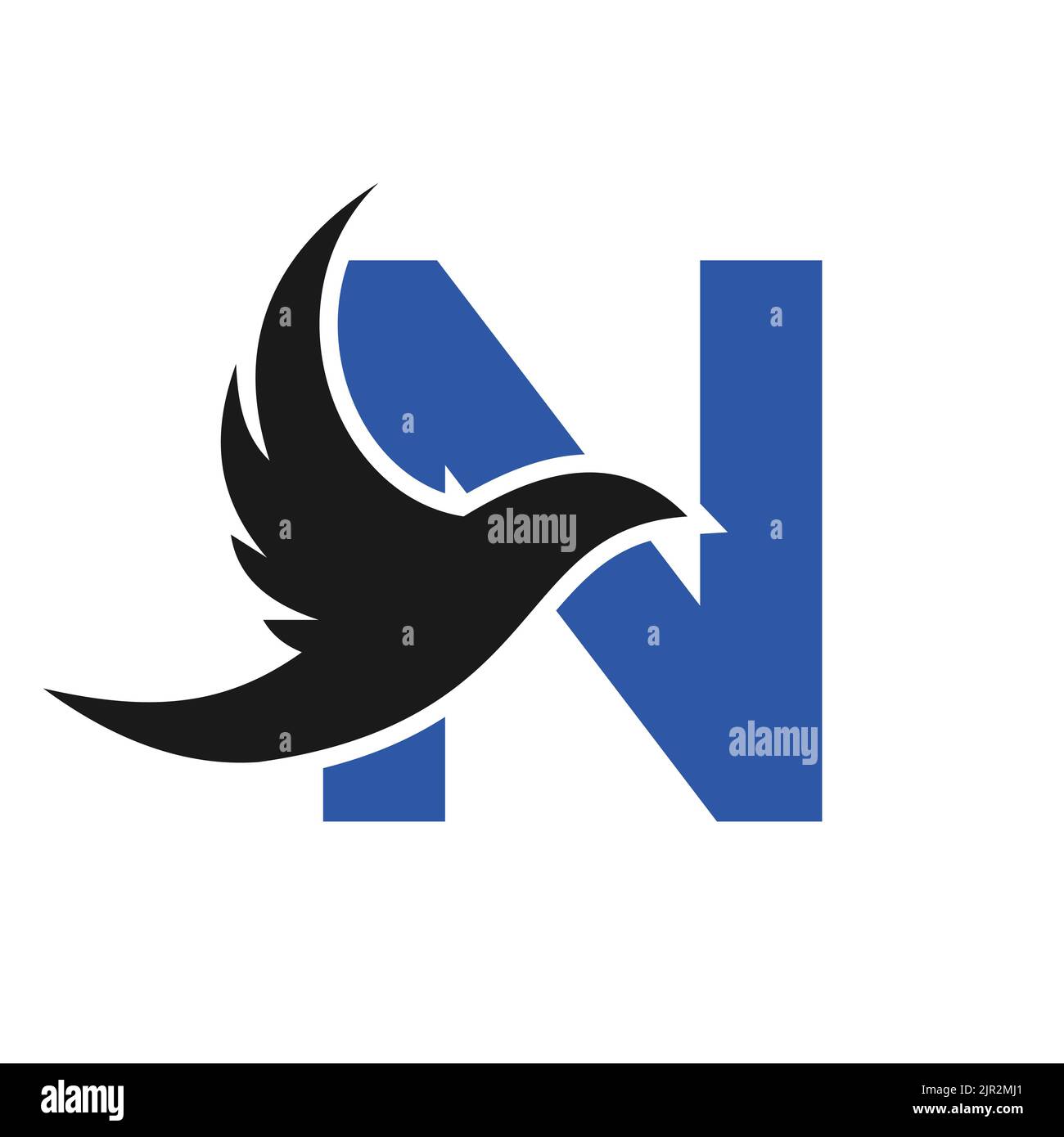 Letter N Flying Bird Logo Template Vector Sign. Dove Bird Logo on