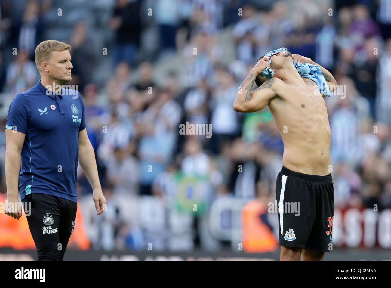 Newcastle, UK, 21/08/2022, EDDIE HOWE, BRUNO GUIMARAES AFTER THE MATCH, NEWCASTLE UNITED FC V MANCHESTER CITY FC, 2022Credit: Allstar Picture Library/ Alamy Live News Stock Photo