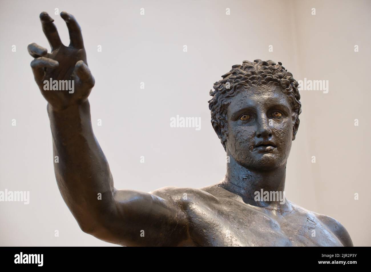View of the bronze statue of Paris inside the Archaeological museum in Athens Stock Photo