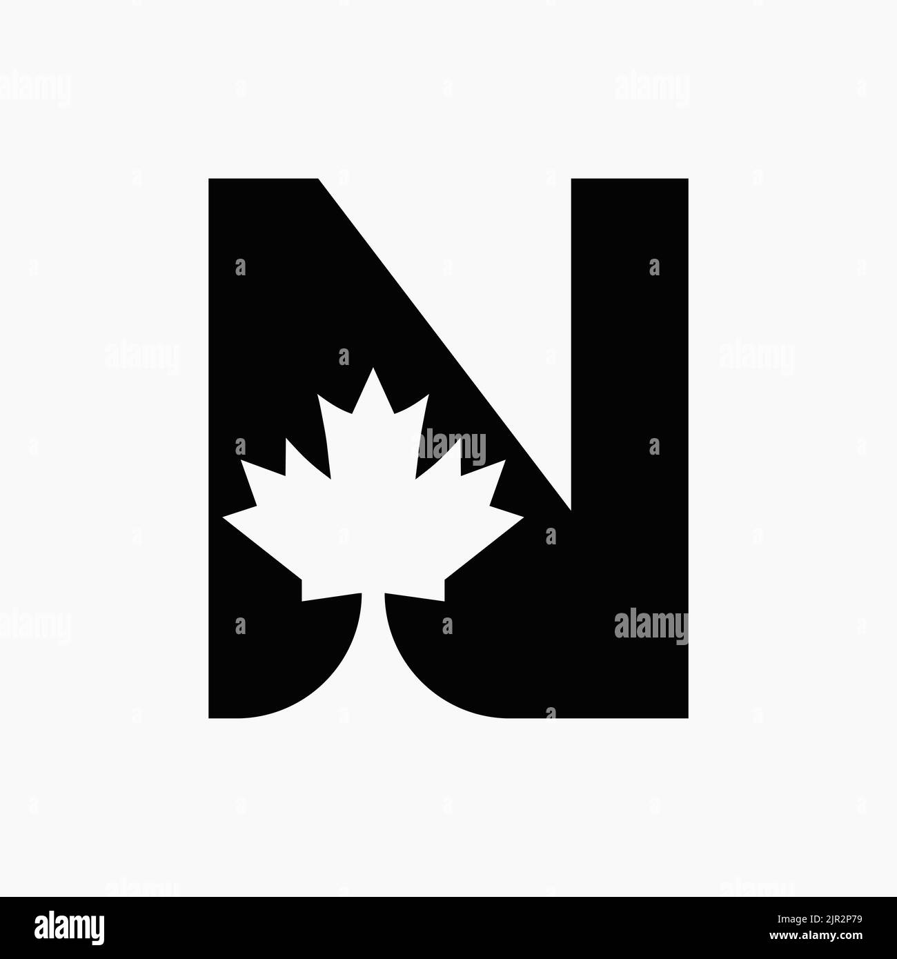 Canadian Red Maple Logo on Letter N Vector Symbol. Maple Leaf Concept For Canadian Company Identity Stock Vector