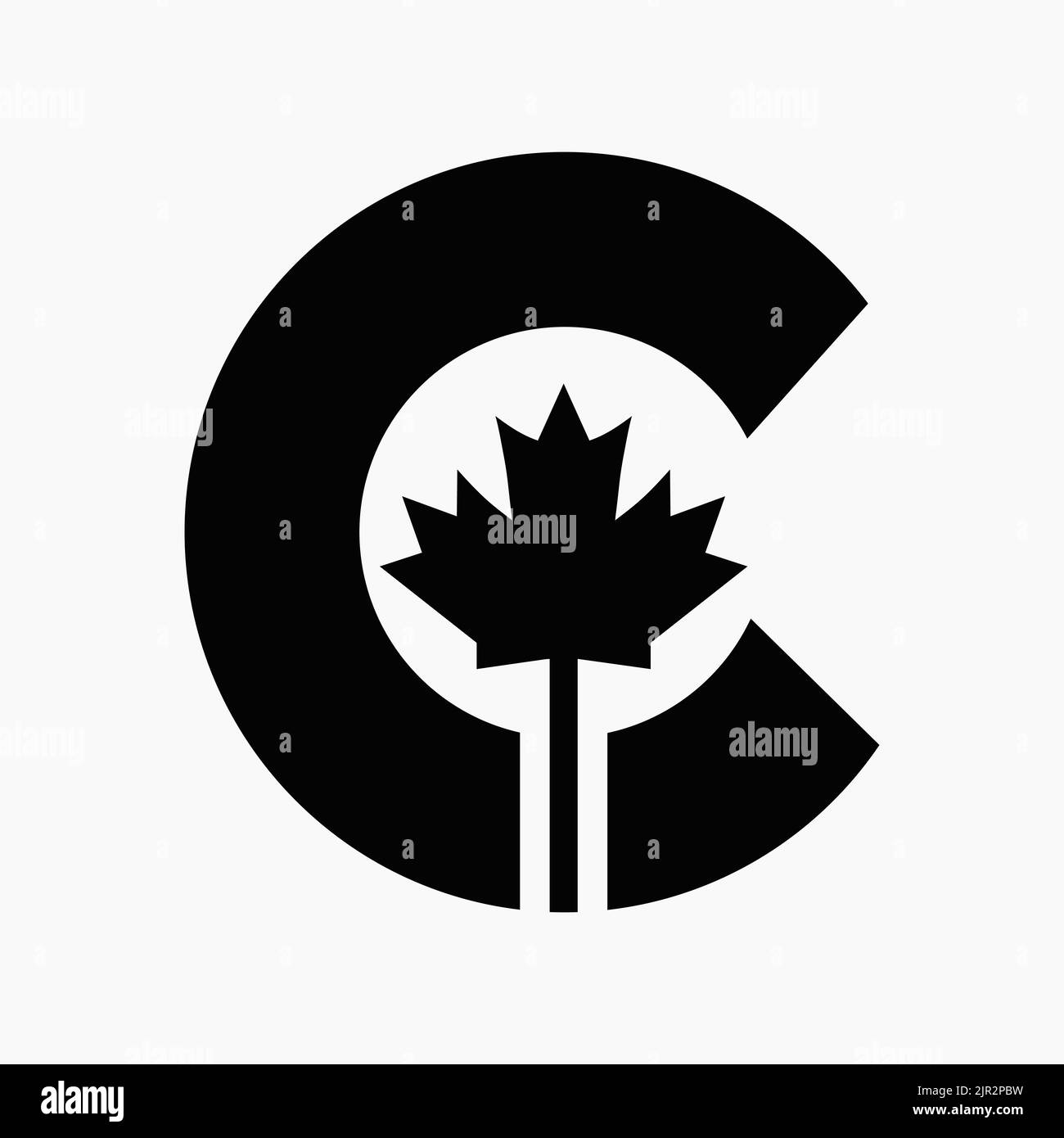 Canadian Red Maple Logo on Letter C Vector Symbol. Maple Leaf Concept For Canadian Company Identity Stock Vector