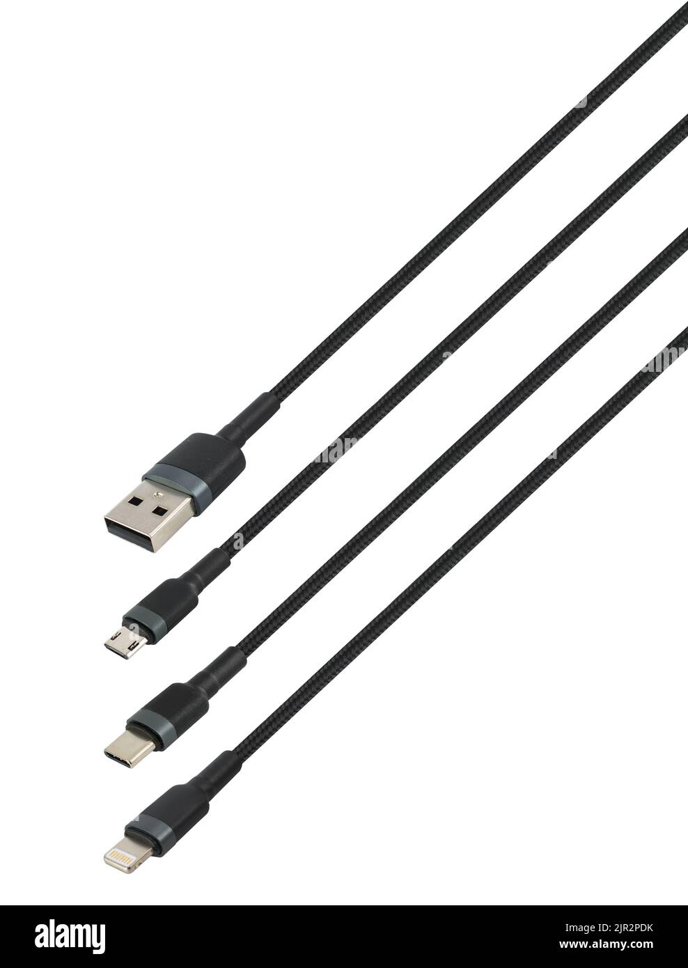 Cable with USB, micro USB, Lightning and TypeC connector, on white background Stock Photo Alamy