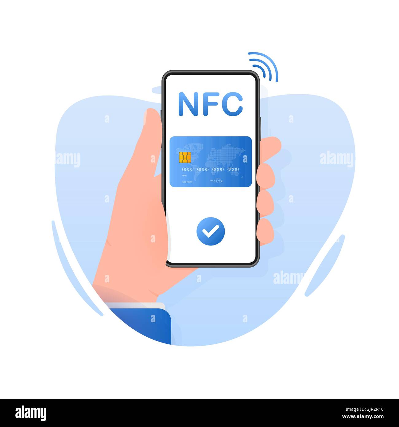 Illustration with nfc people for mobile app design. Earn money online. Online banking Stock Vector