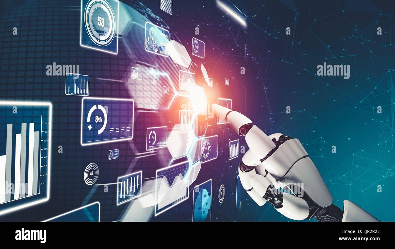 Futuristic robot artificial intelligence revolutionary AI technology development and machine