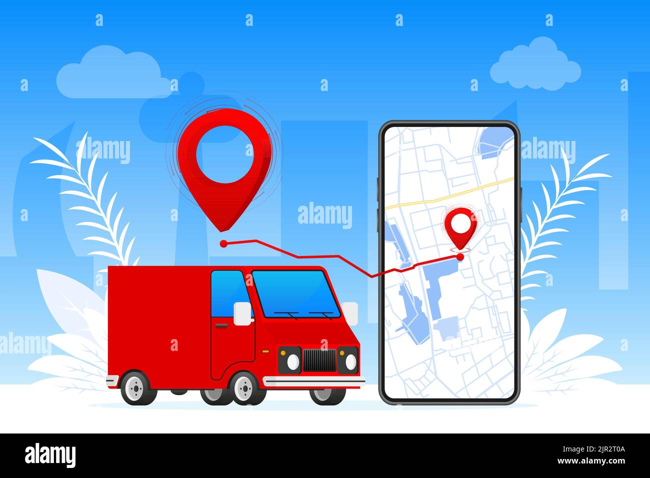Delivery box. Online Fast delivery service. Tracking, service. Vector