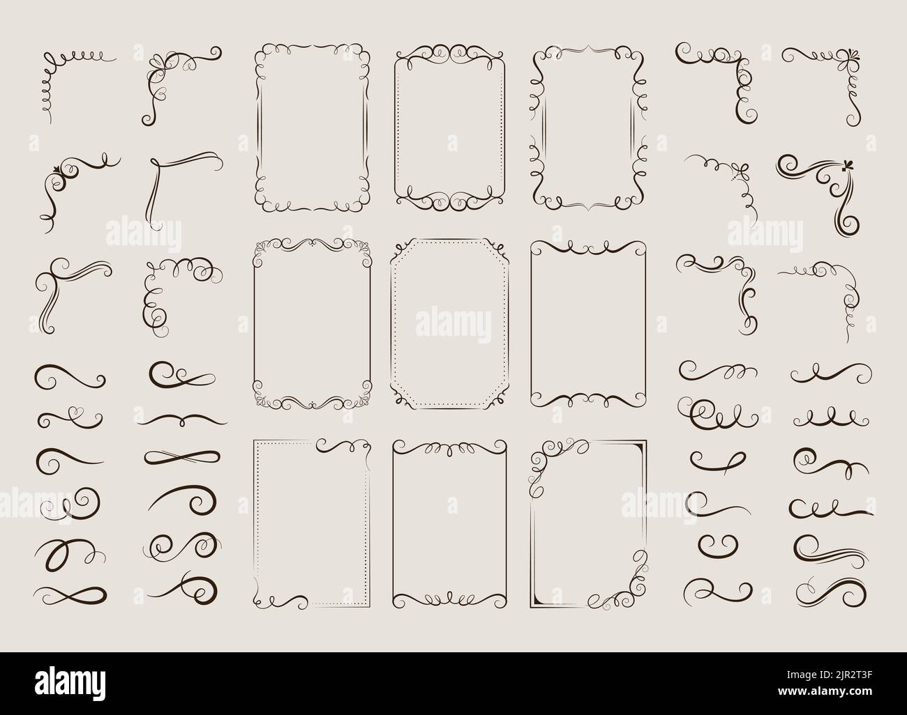 Flourish frames and corners for wedding cards, monogram simple accent